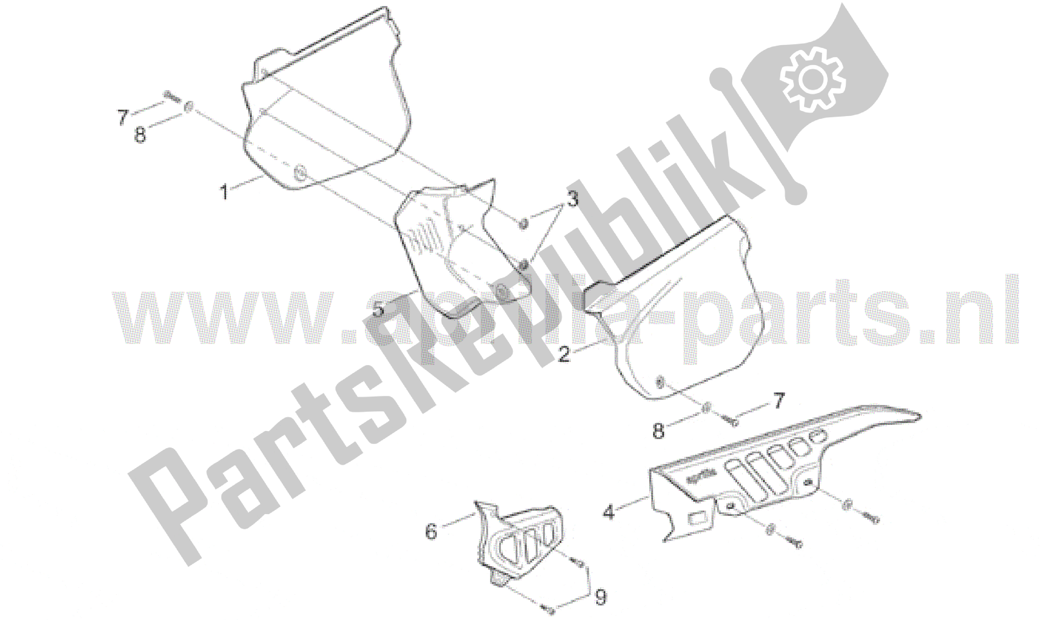 All parts for the Central Body of the Aprilia RX 50 1995 - 2000