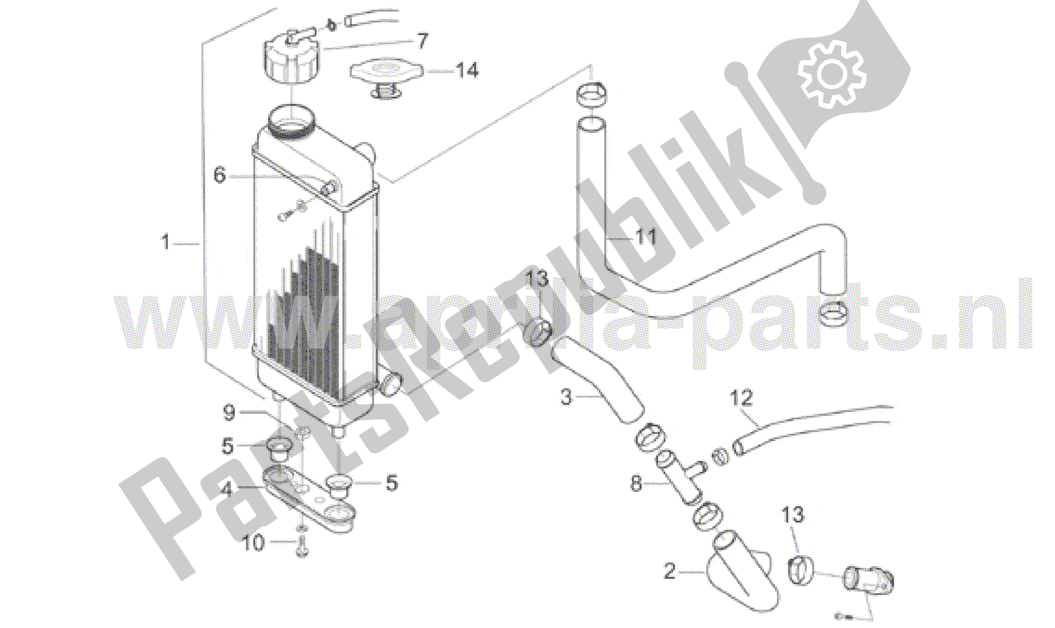 All parts for the Water Cooler of the Aprilia RX 50 1995 - 2000