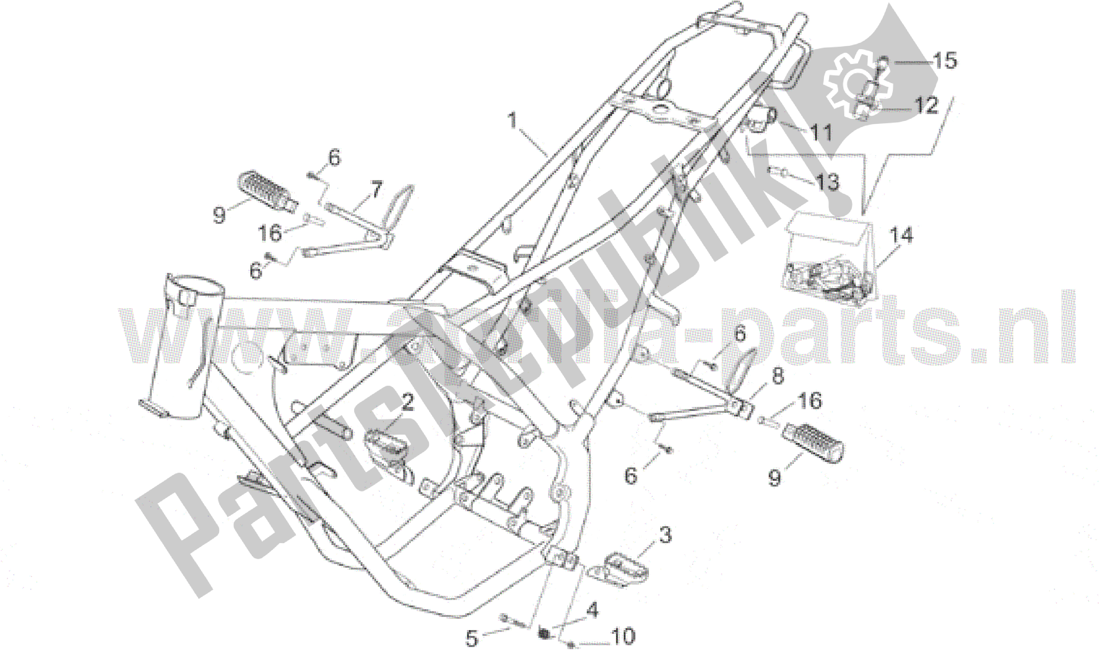 All parts for the Frame of the Aprilia RX 50 1995 - 2000