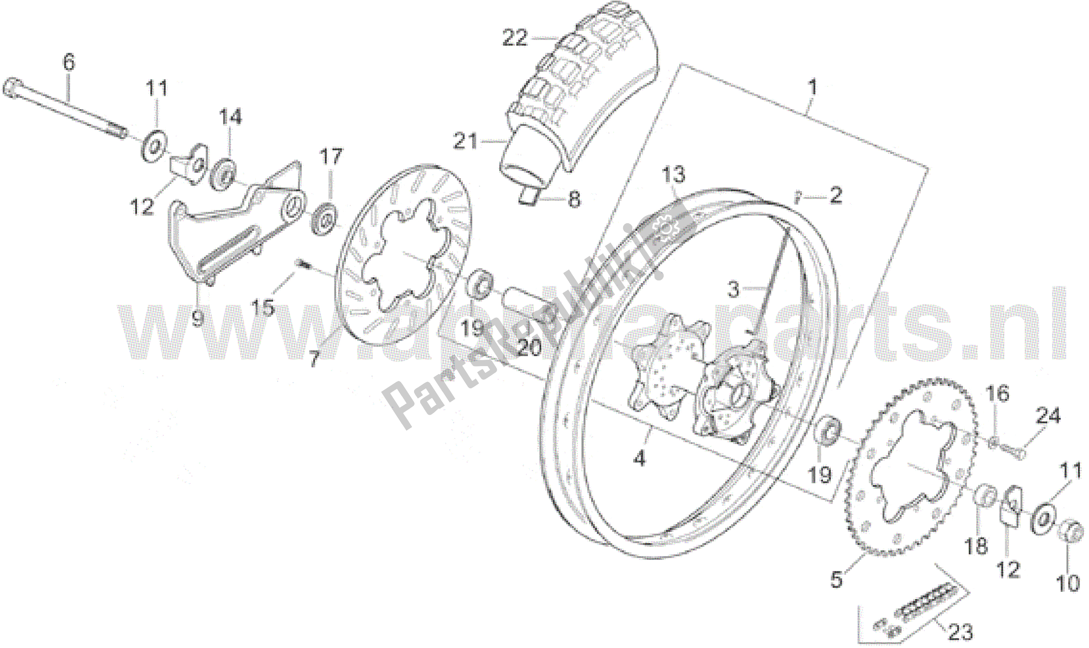 All parts for the Rear Wheel of the Aprilia RX 50 1995 - 2000