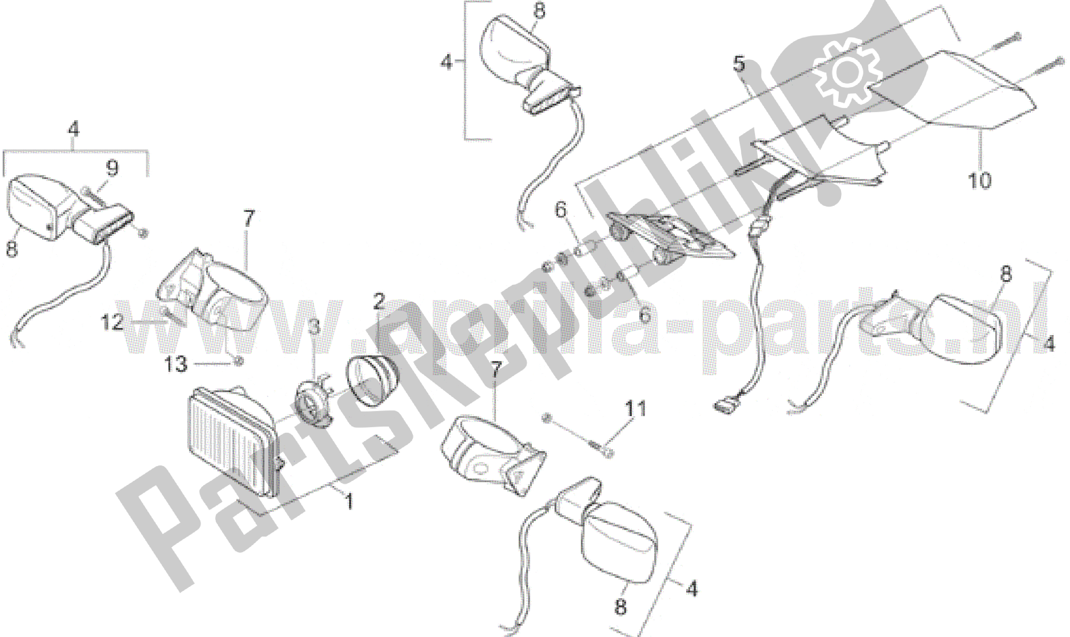 Todas as partes de Luzes do Aprilia RX 50 1995 - 2000