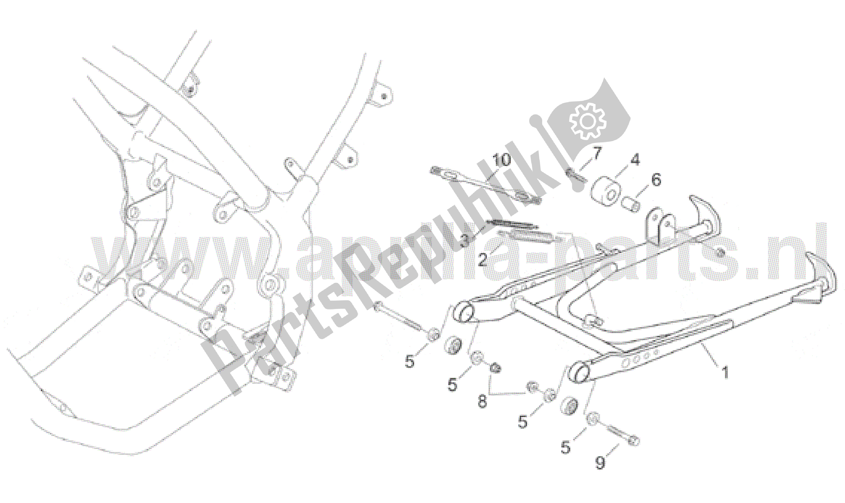 All parts for the Central Stand of the Aprilia RX 50 1995 - 2000