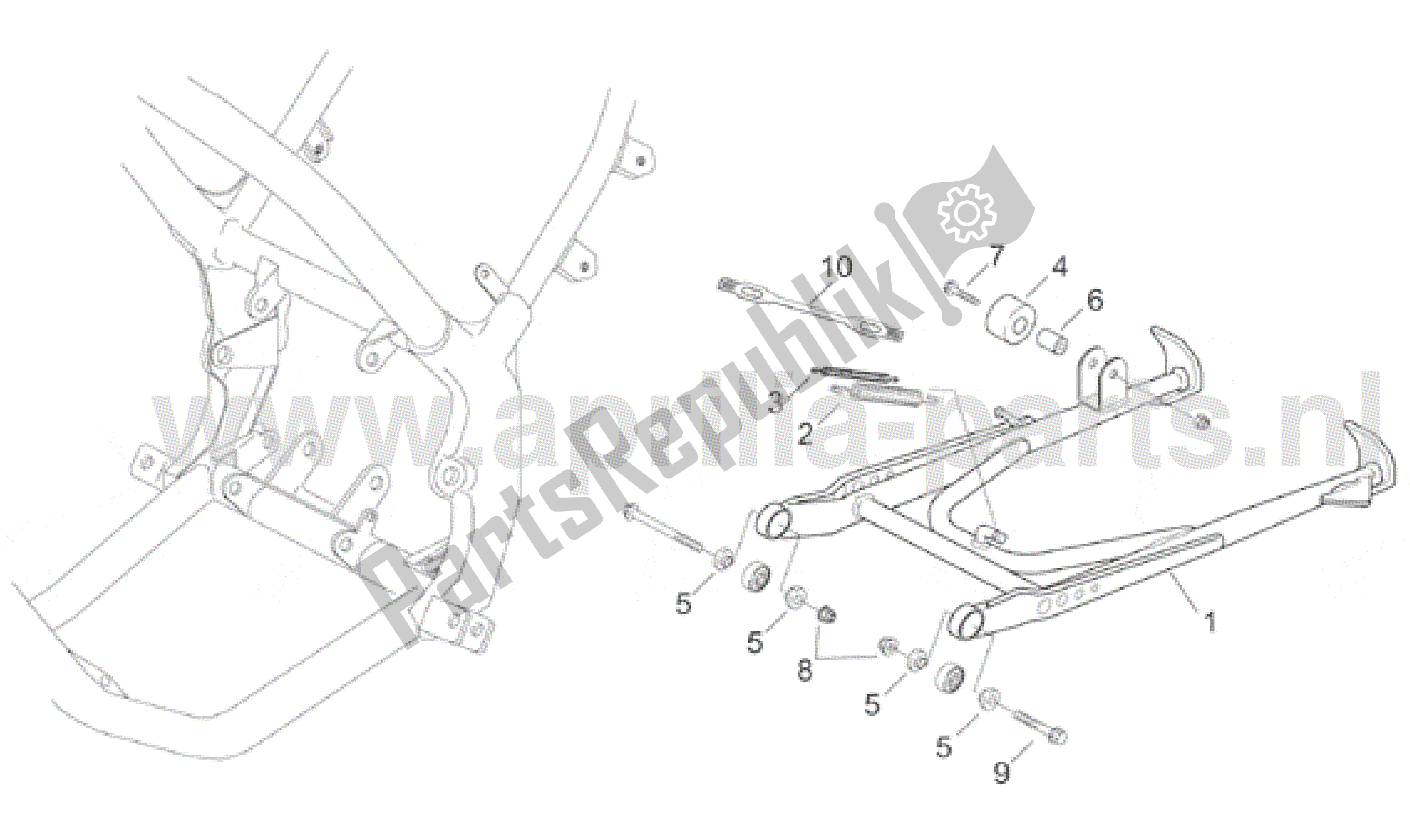 Alle onderdelen voor de Centrale Standaard van de Aprilia RX 50 1995 - 2000