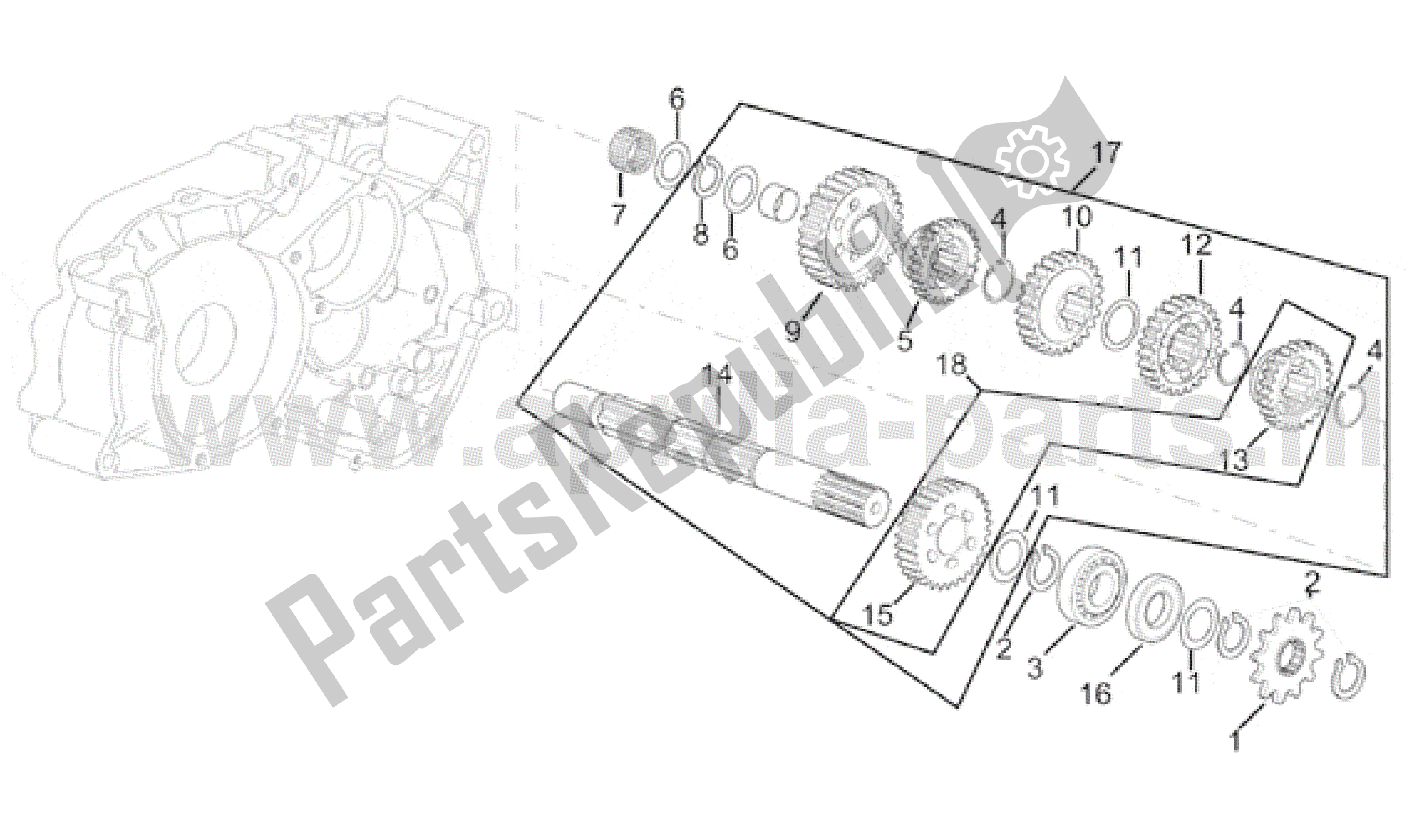 Todas las partes para Eje Impulsado Por Caja De Cambios I de Aprilia RX 50 1995 - 2000