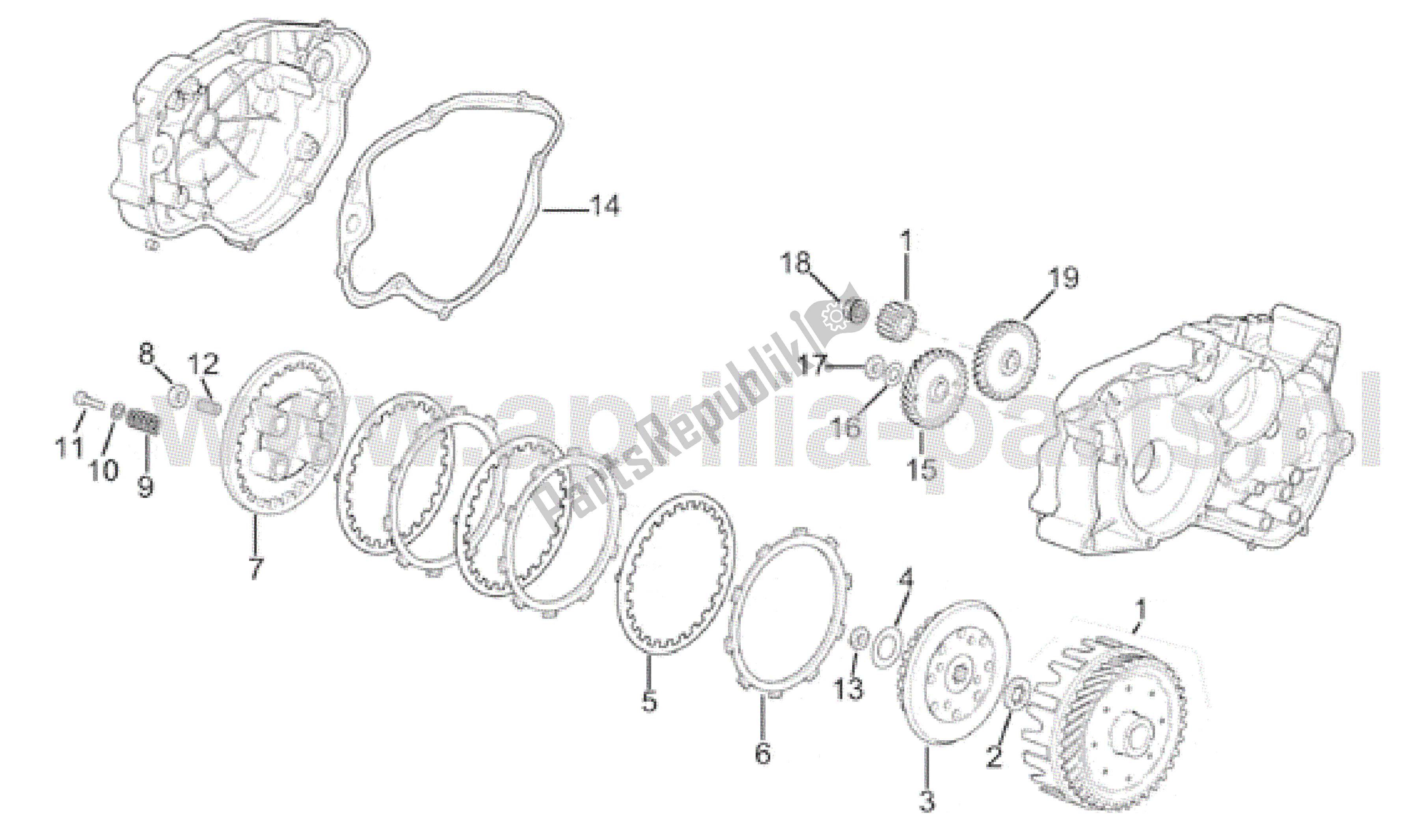 Alle onderdelen voor de Koppeling van de Aprilia RX 50 1995 - 2000