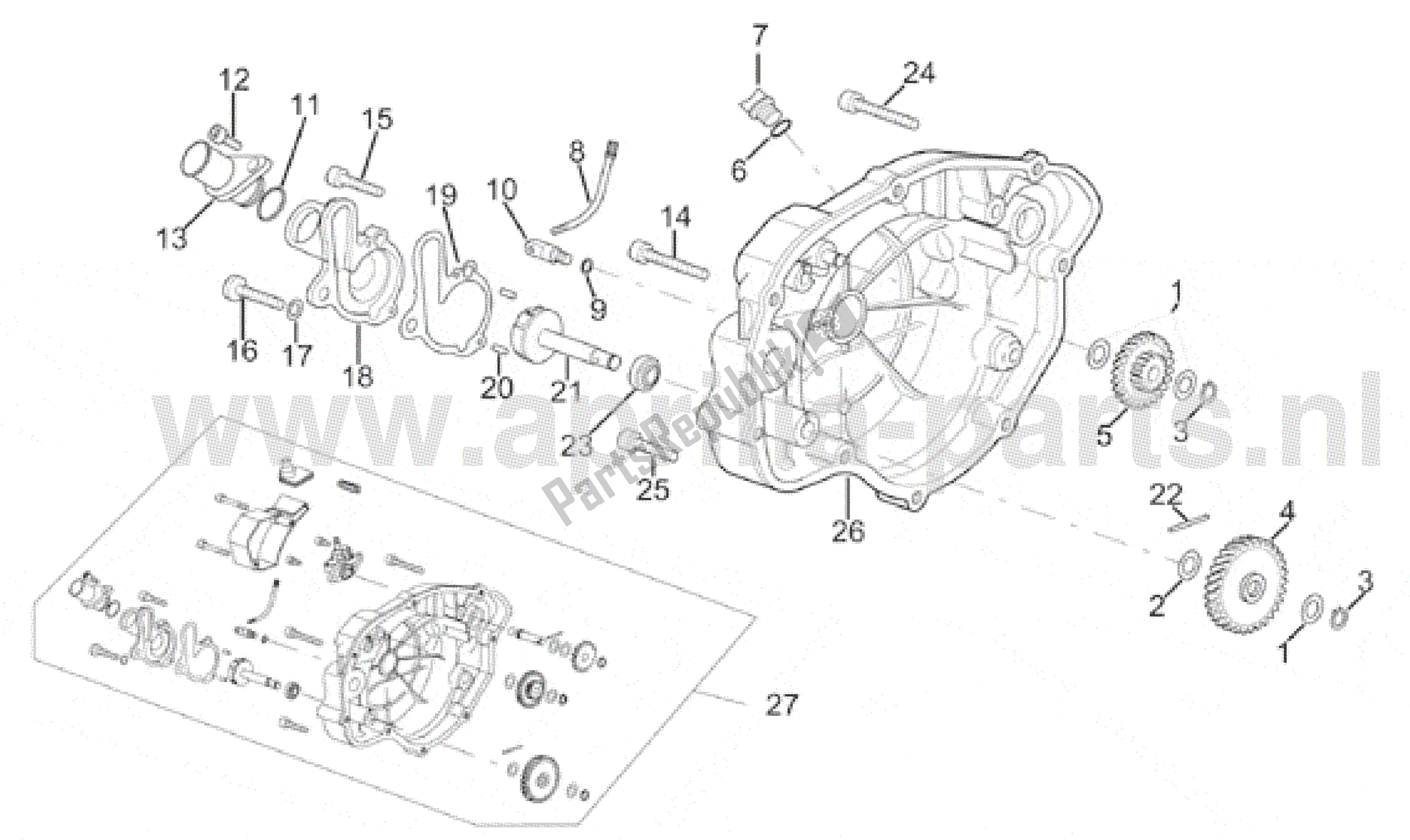 Tutte le parti per il Coperchio Frizione del Aprilia RX 50 1995 - 2000