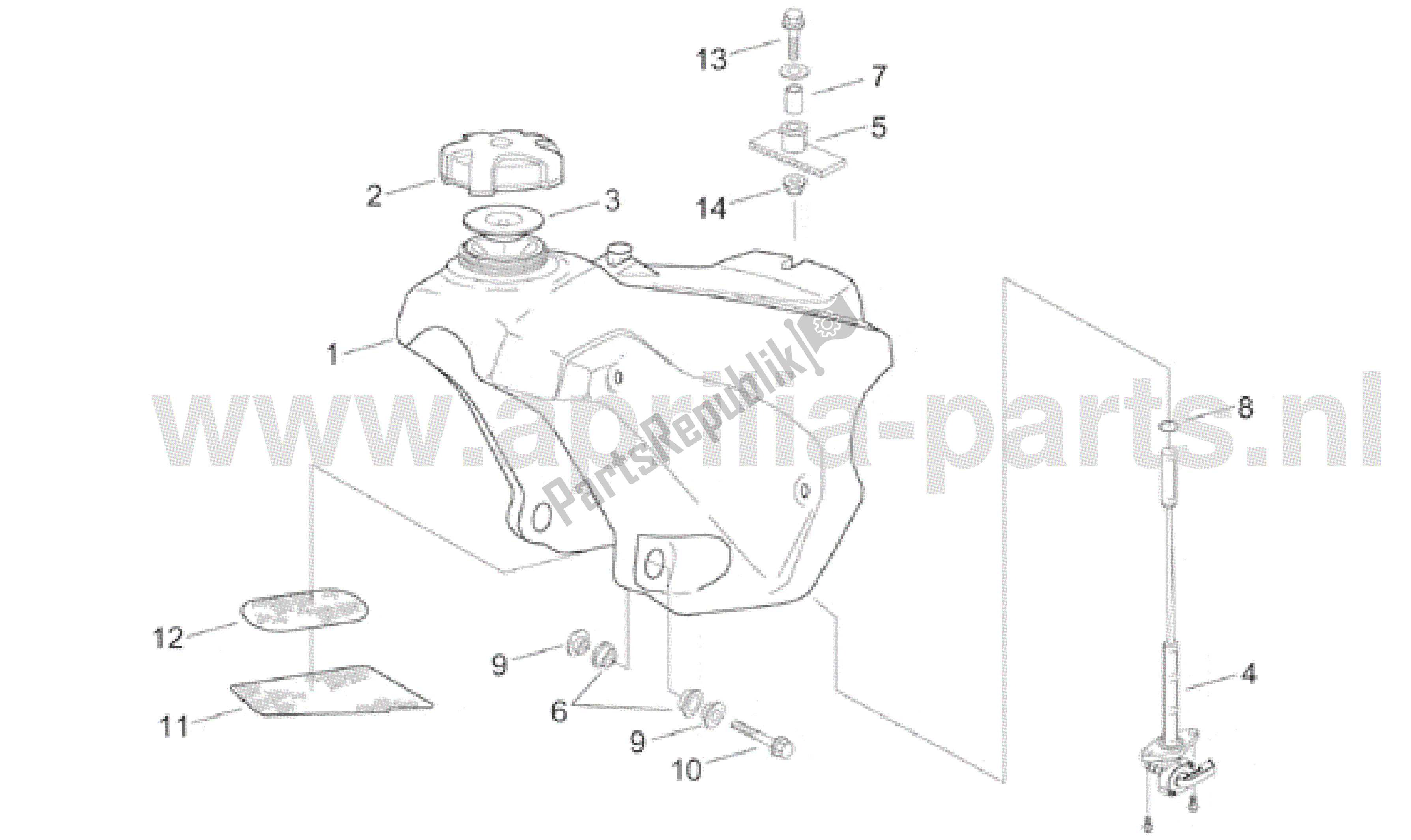 All parts for the Fuel Tank of the Aprilia RX 50 1995 - 2000