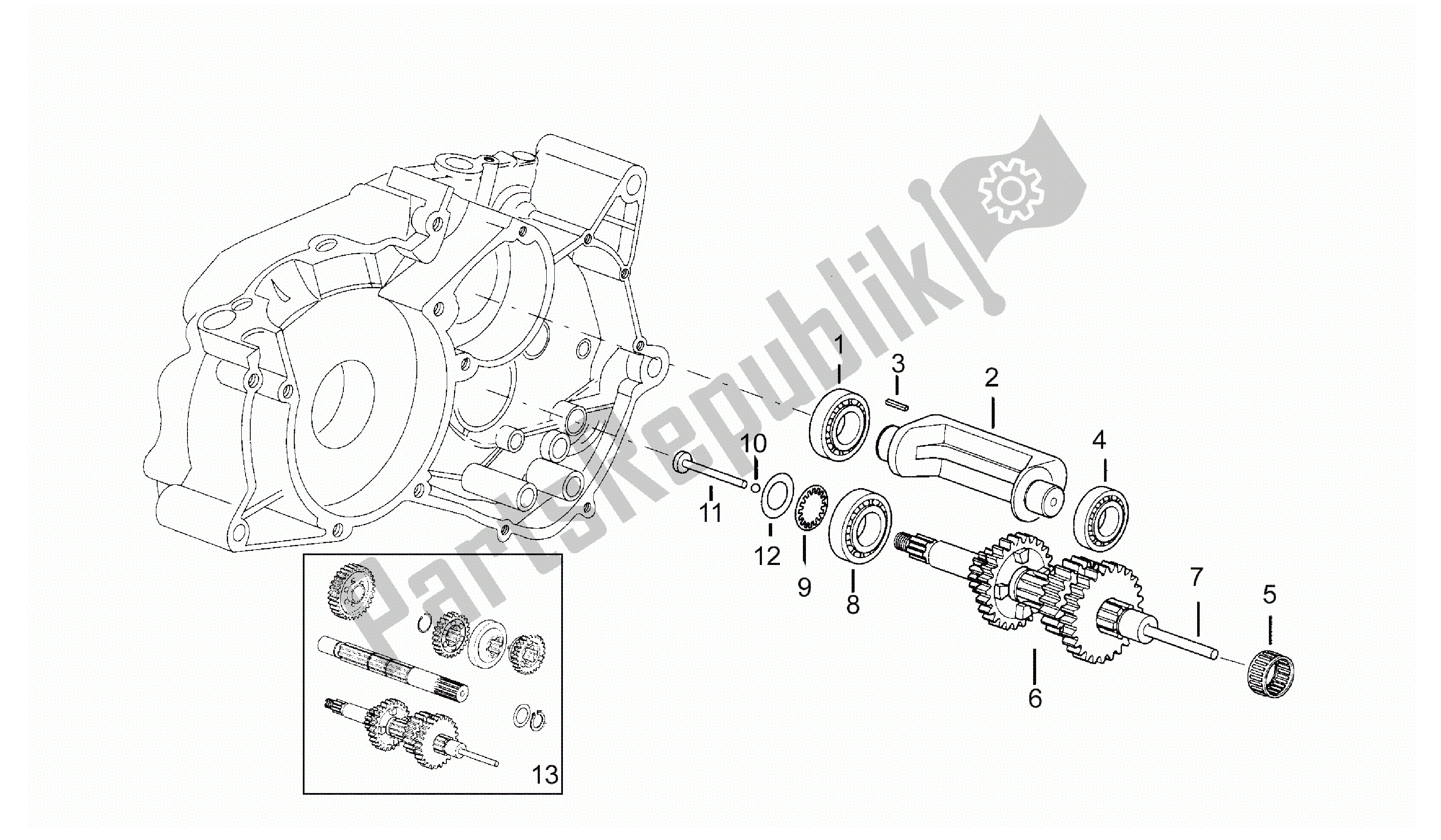 All parts for the Primary Gear Shaft of the Aprilia RX 50 1995 - 2000