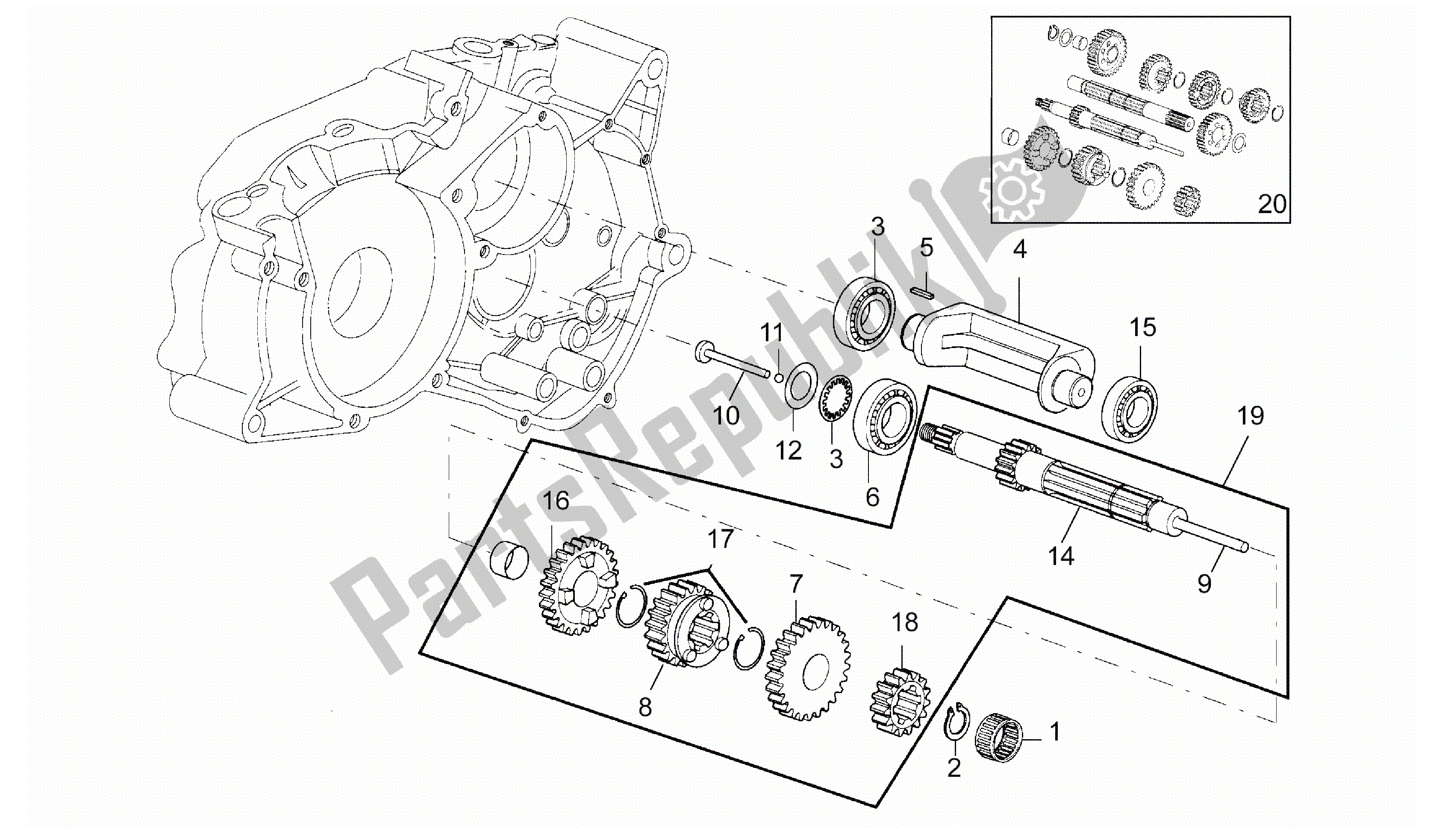 All parts for the Primary Gear Shaft 5 Speed of the Aprilia RX 50 1995 - 2000