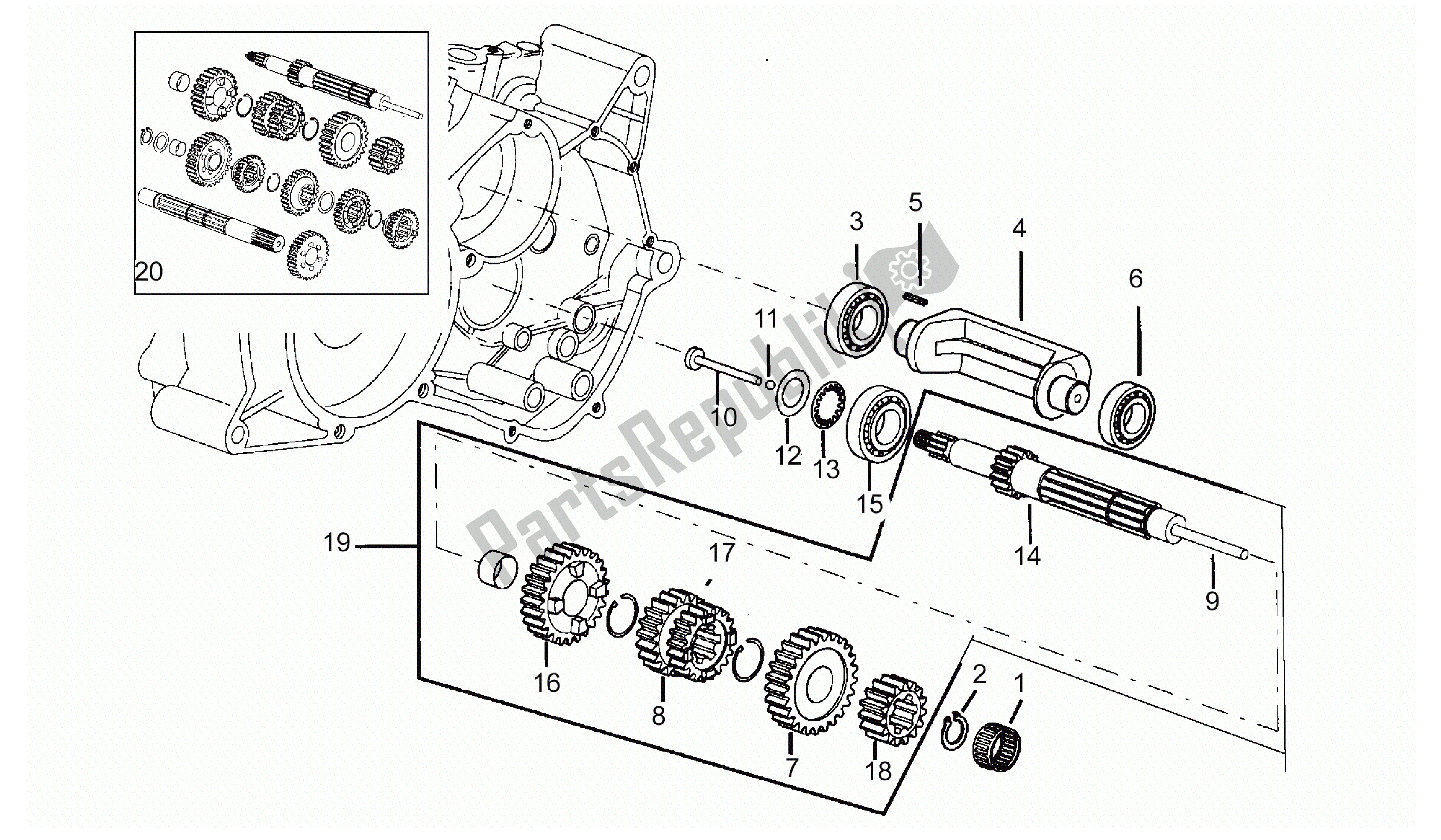 All parts for the Primary Gear Shaft of the Aprilia RX 50 1995 - 2000