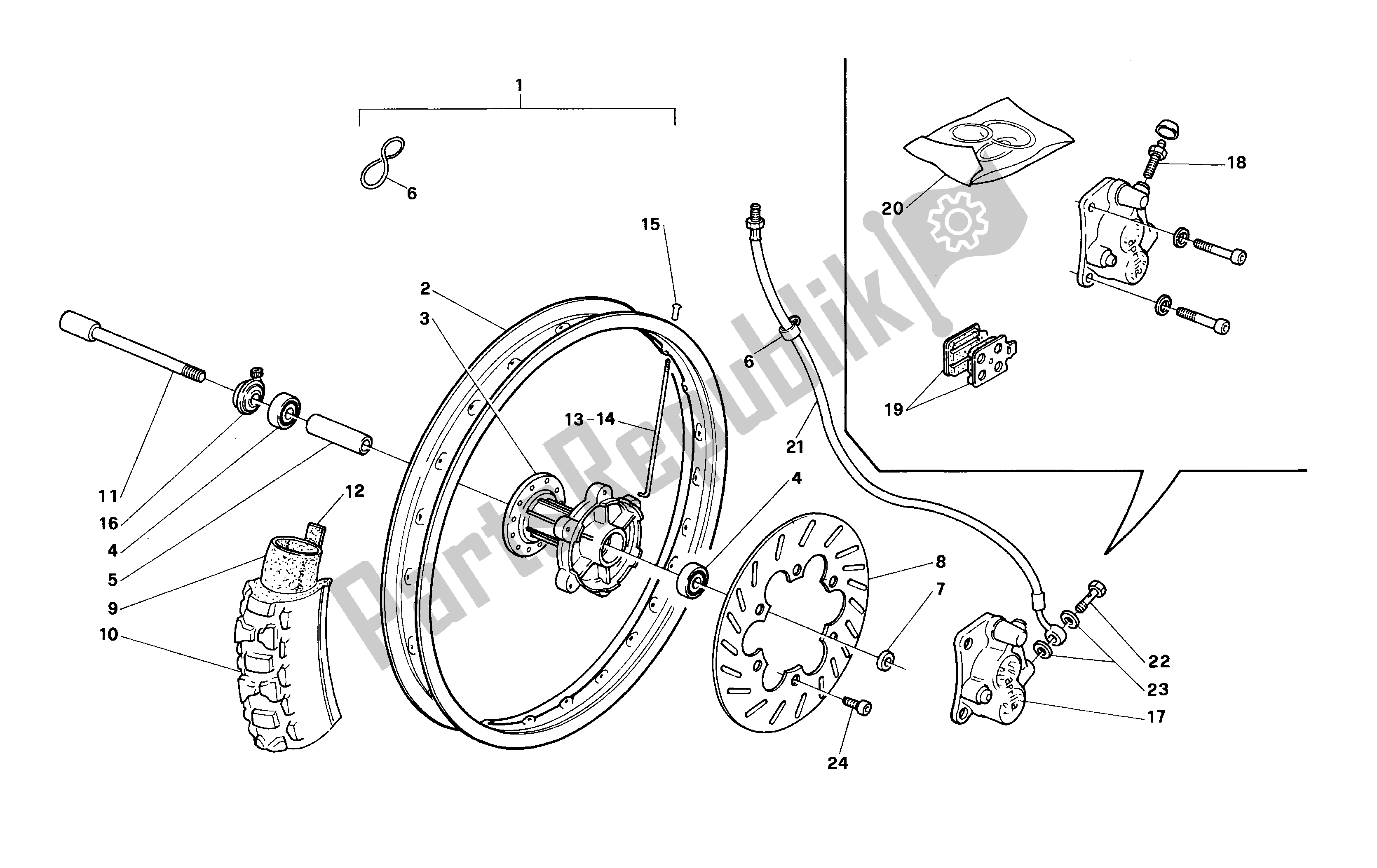 All parts for the Front Wheel of the Aprilia Pegaso 50 1992