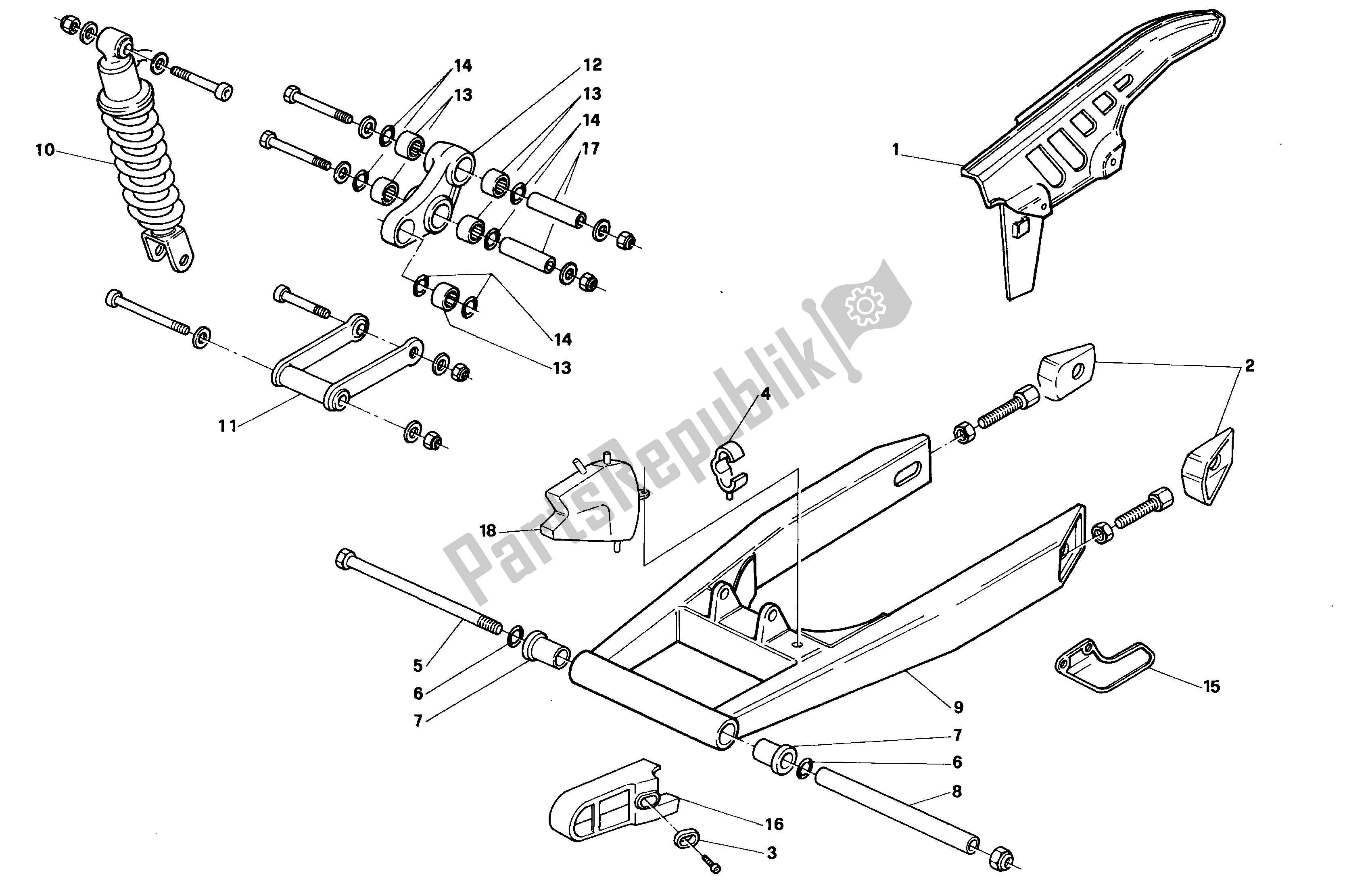 All parts for the Rear Fork And Suspension of the Aprilia Pegaso 50 1992