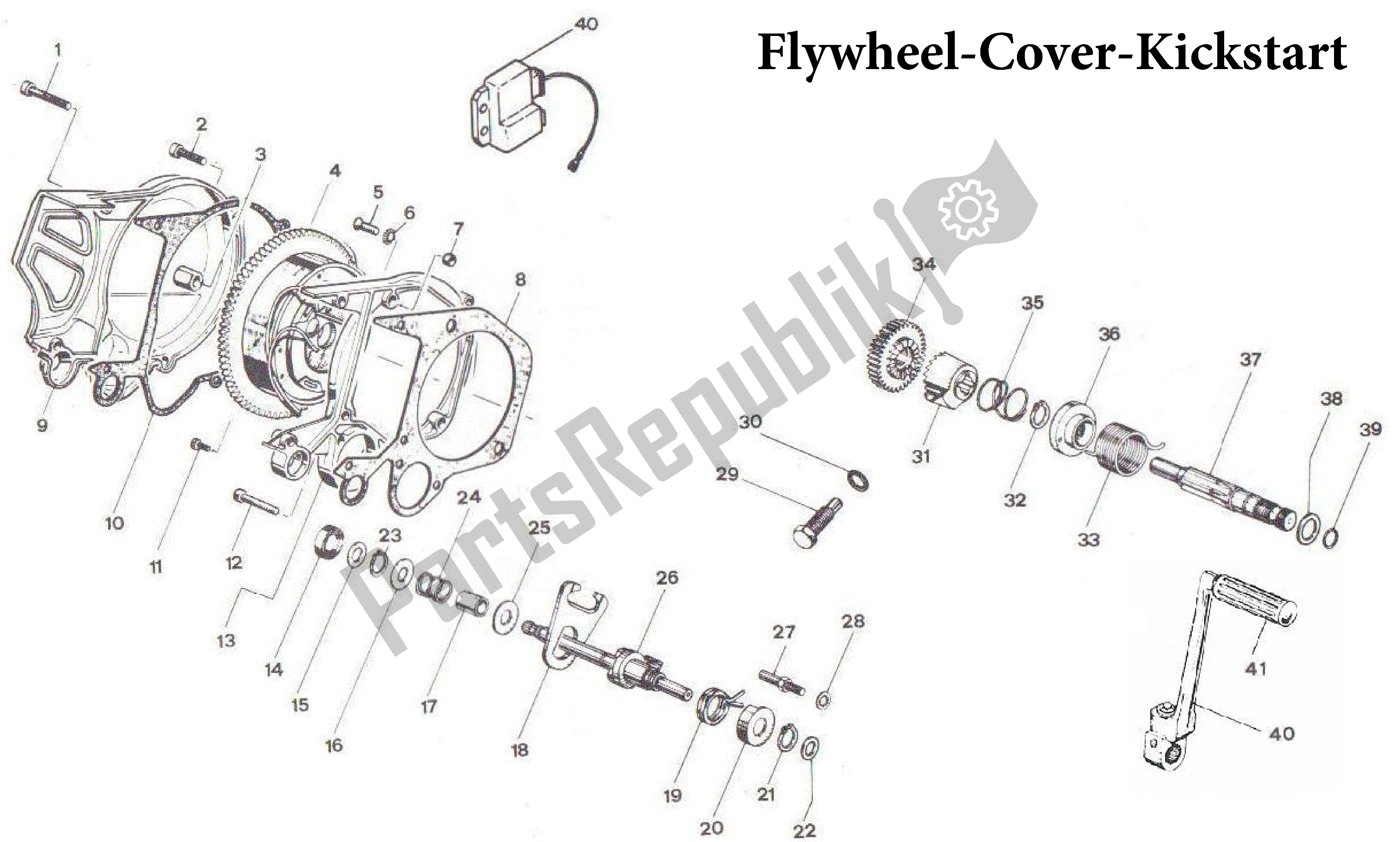 All parts for the Flywheel-cover-kickstart of the Aprilia Pegaso 50 1992