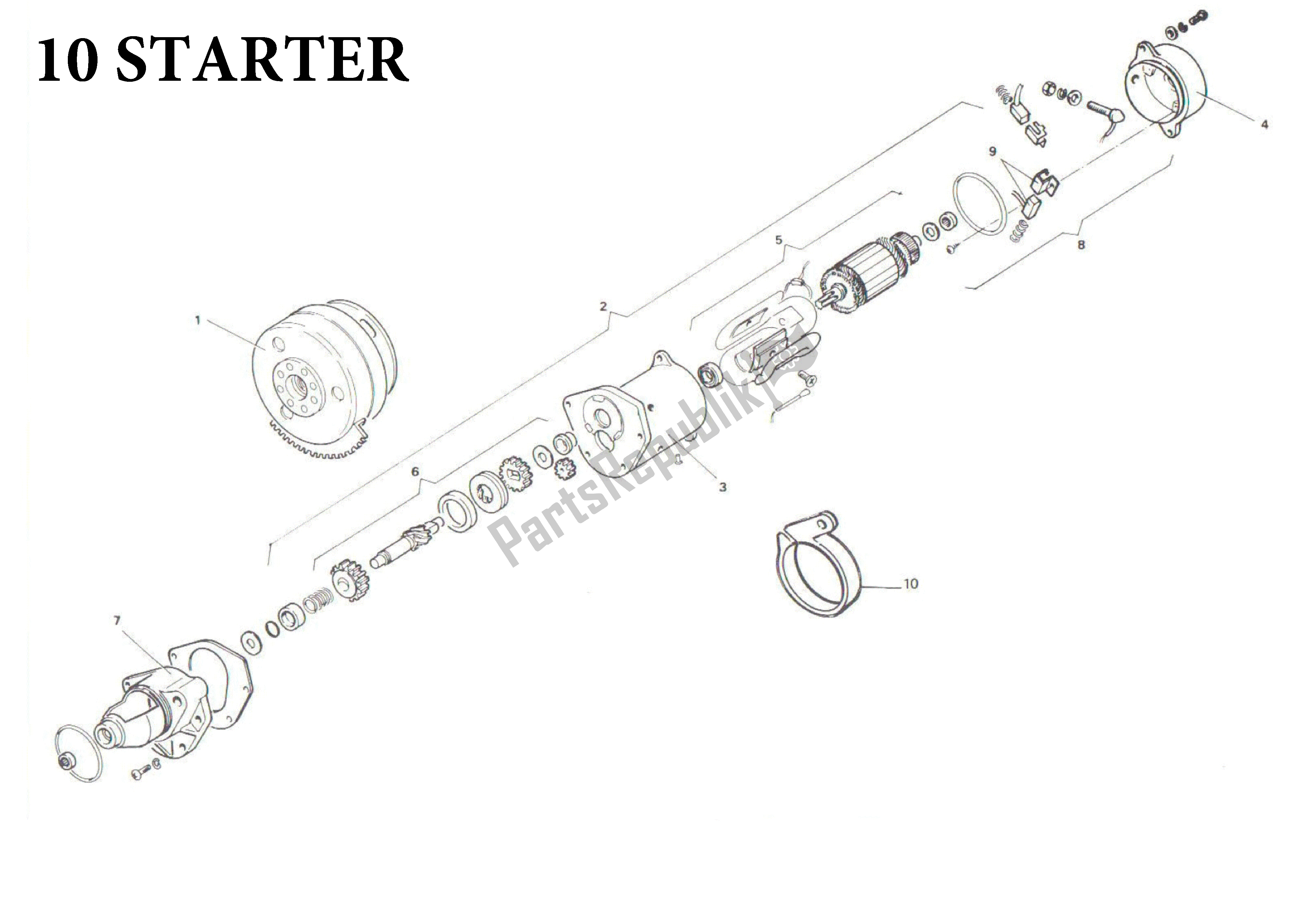 All parts for the 10 Starter of the Aprilia Pegaso 50 1992