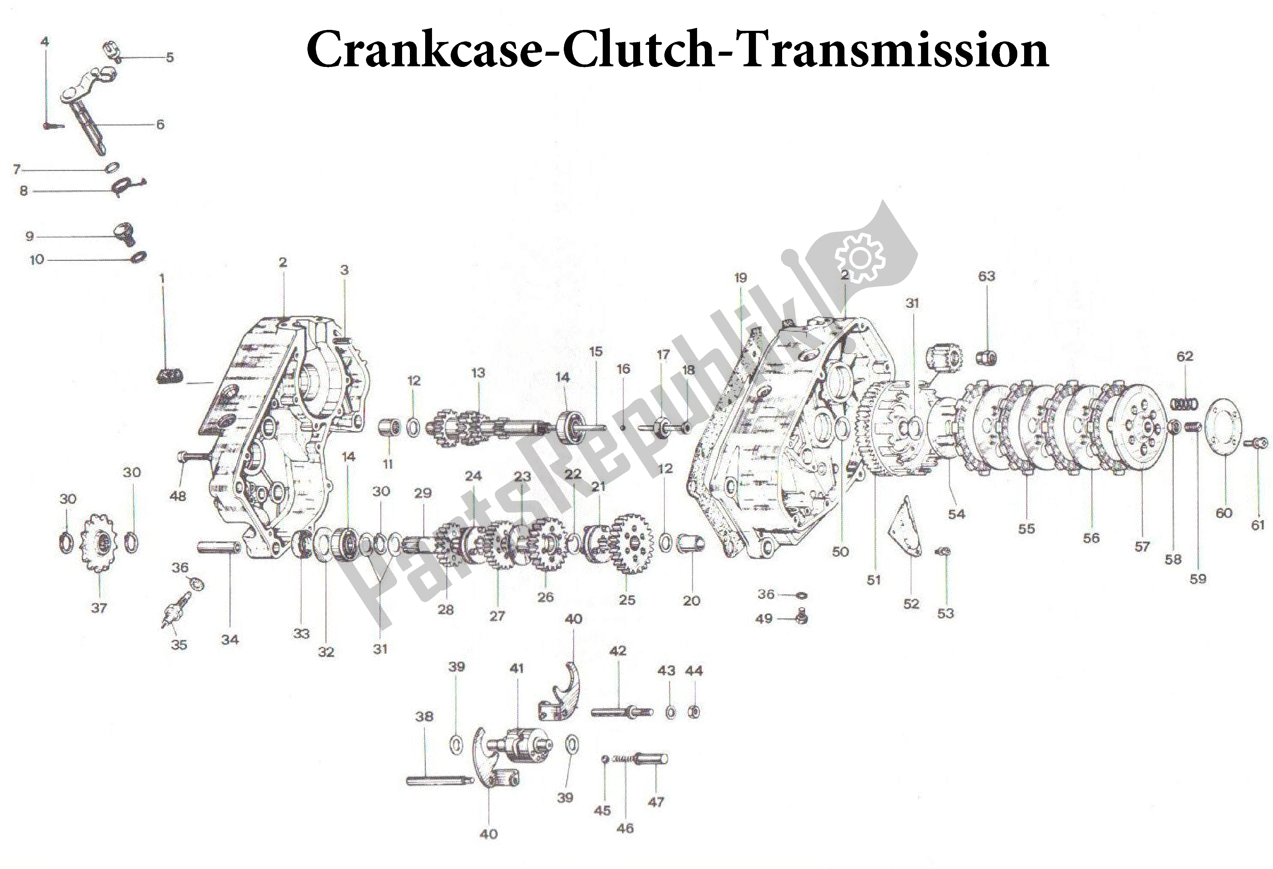 All parts for the Crankcase-clutch-transmission of the Aprilia Pegaso 50 1992