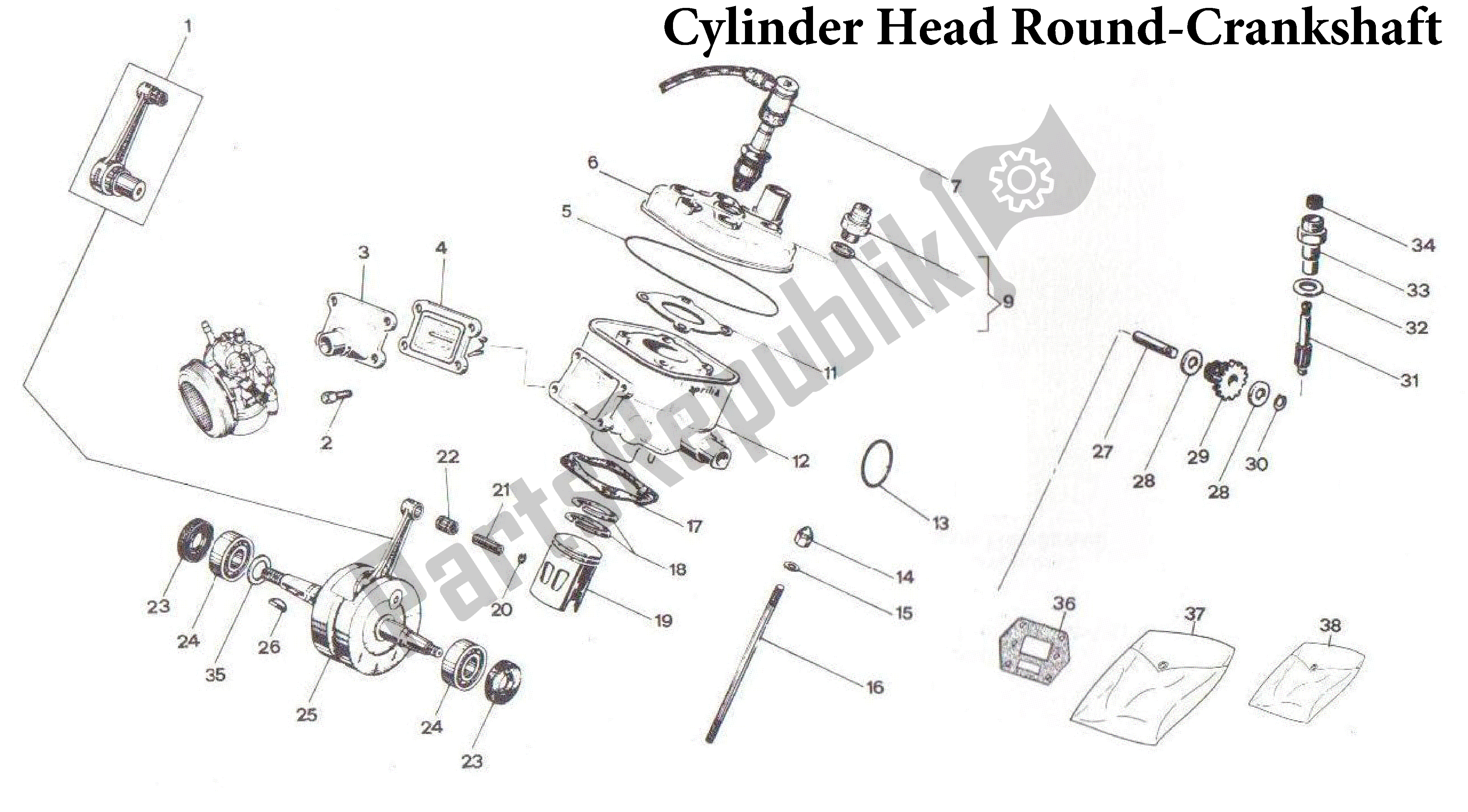 All parts for the Cylinder Head Round-crankshaft of the Aprilia Pegaso 50 1992