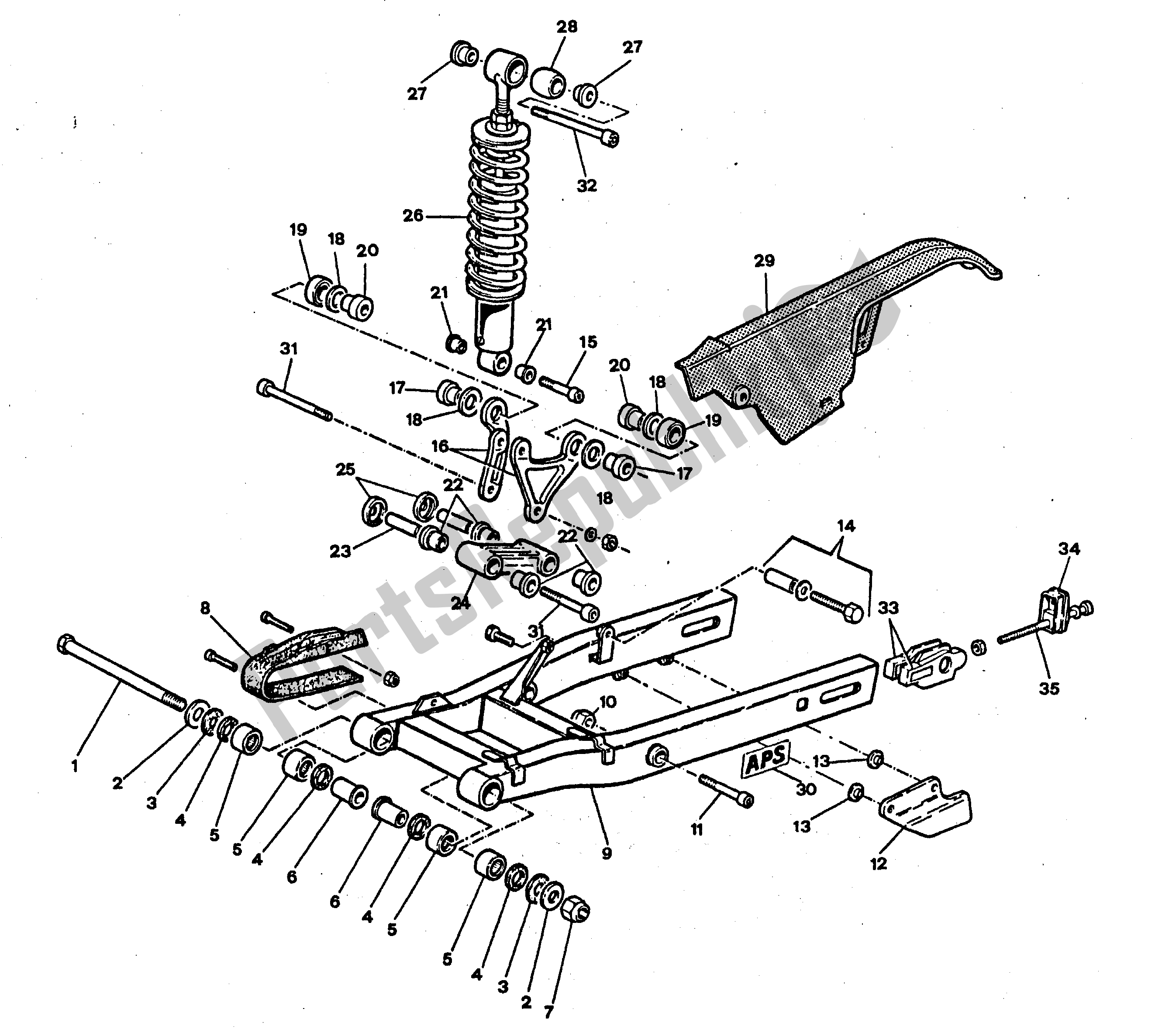 Todas as partes de Garfo Traseiro E Suspensão do Aprilia Tuareg 350 1986 - 1988