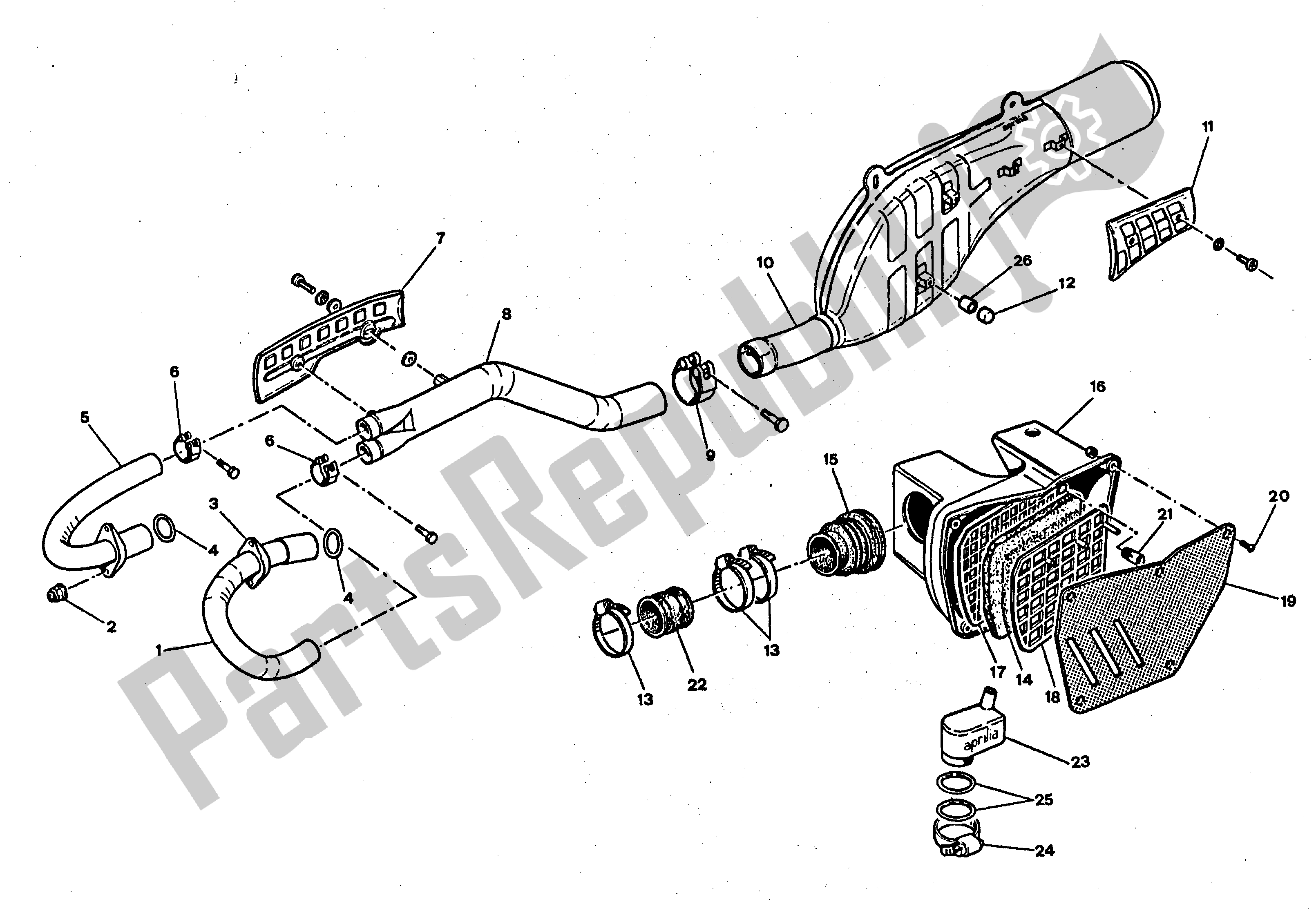 All parts for the Exhaust Assembly of the Aprilia Tuareg 350 1986 - 1988