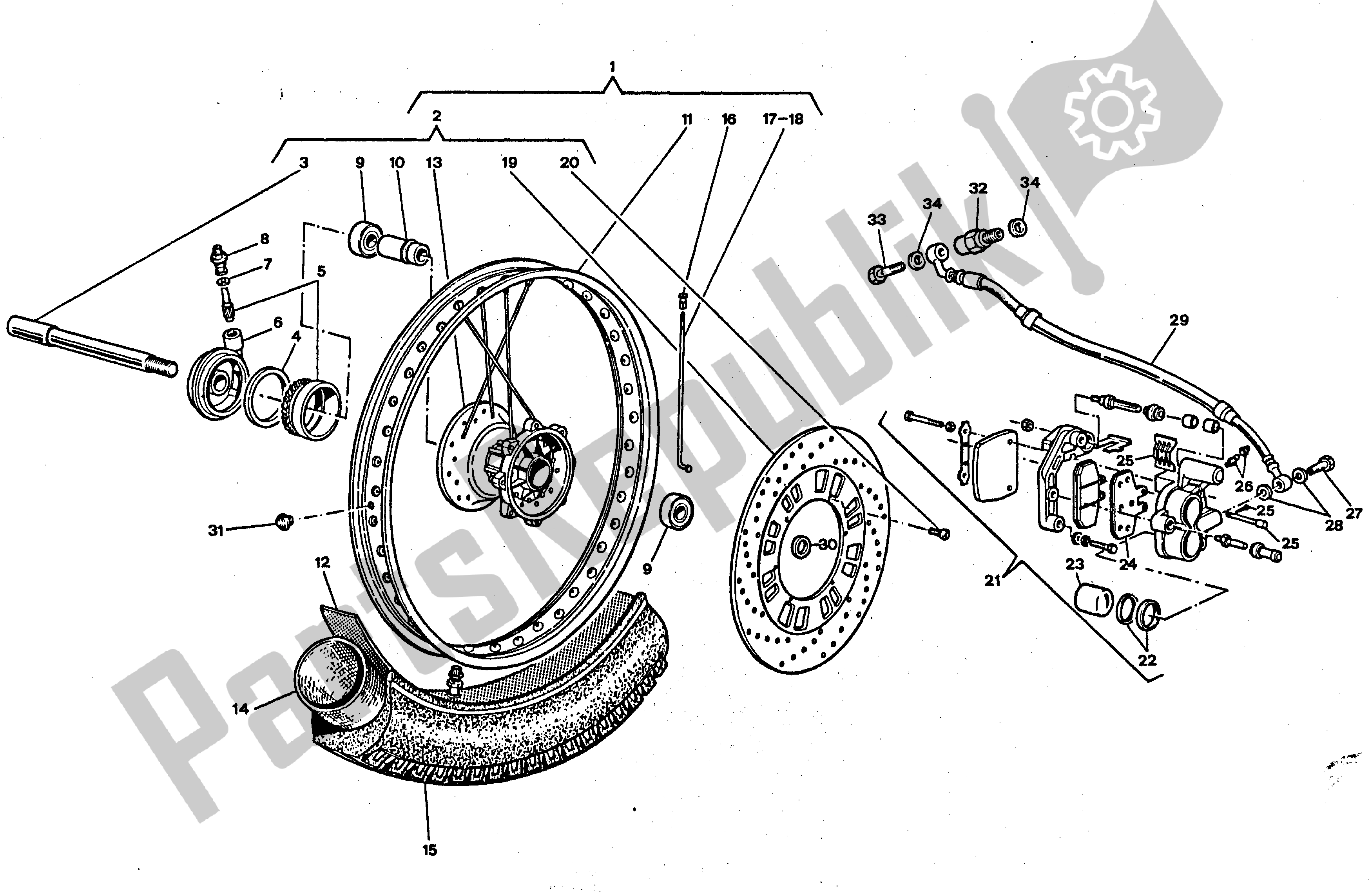 All parts for the Front Wheel of the Aprilia Tuareg 350 1986 - 1988