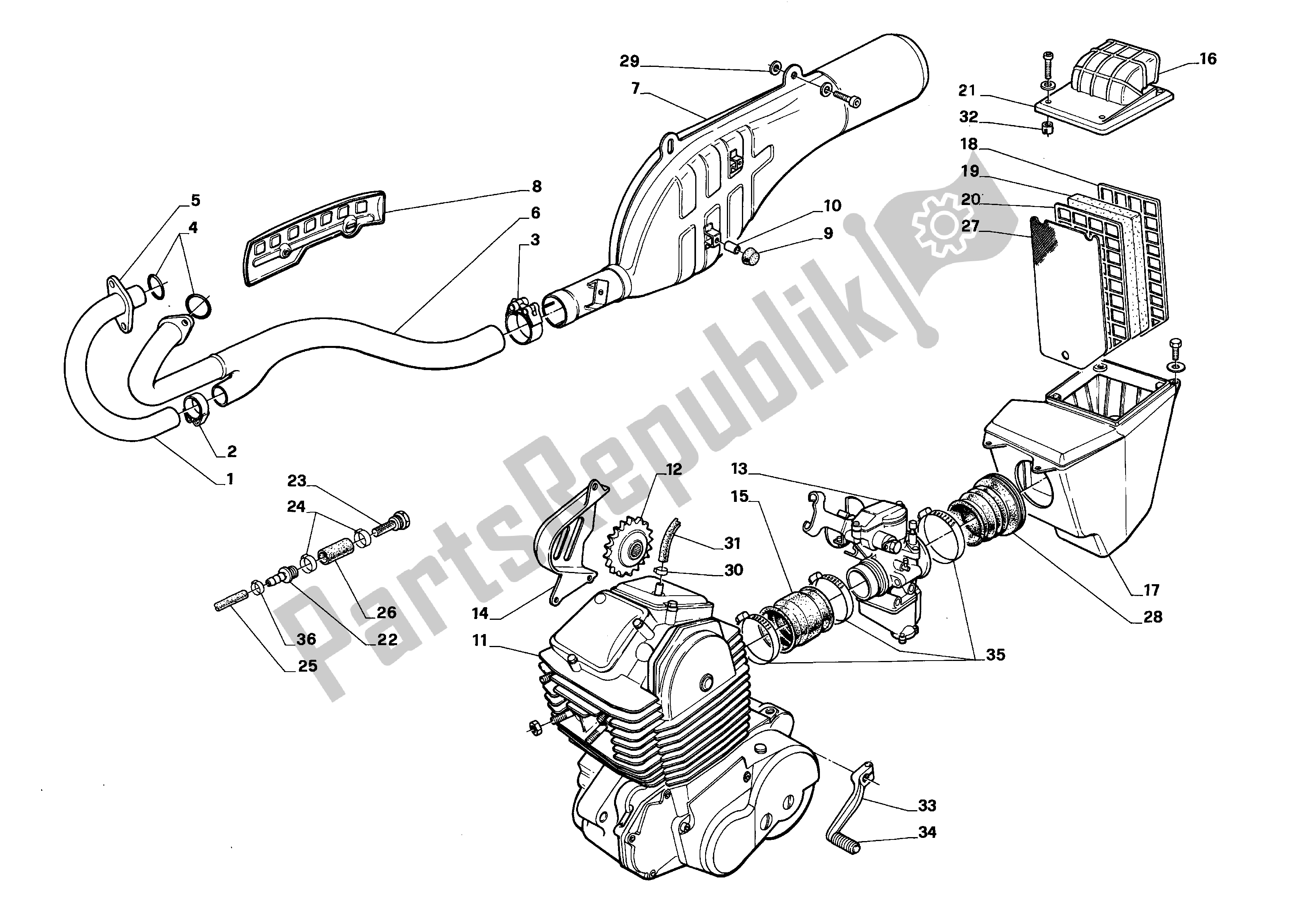 Todas las partes para Conjunto De Escape de Aprilia Tuareg 600 1988