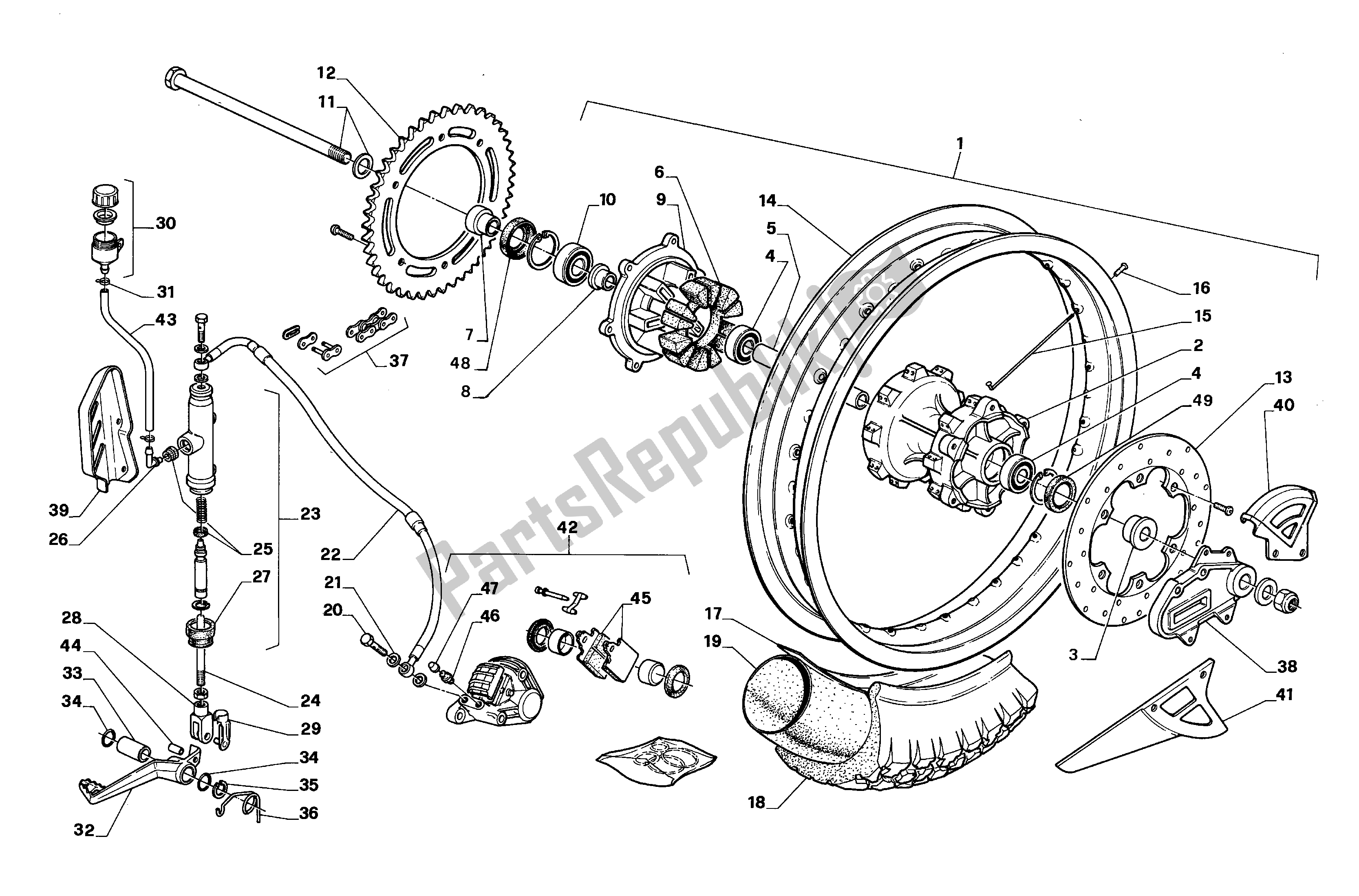 All parts for the Rear Wheel of the Aprilia Tuareg 600 1988