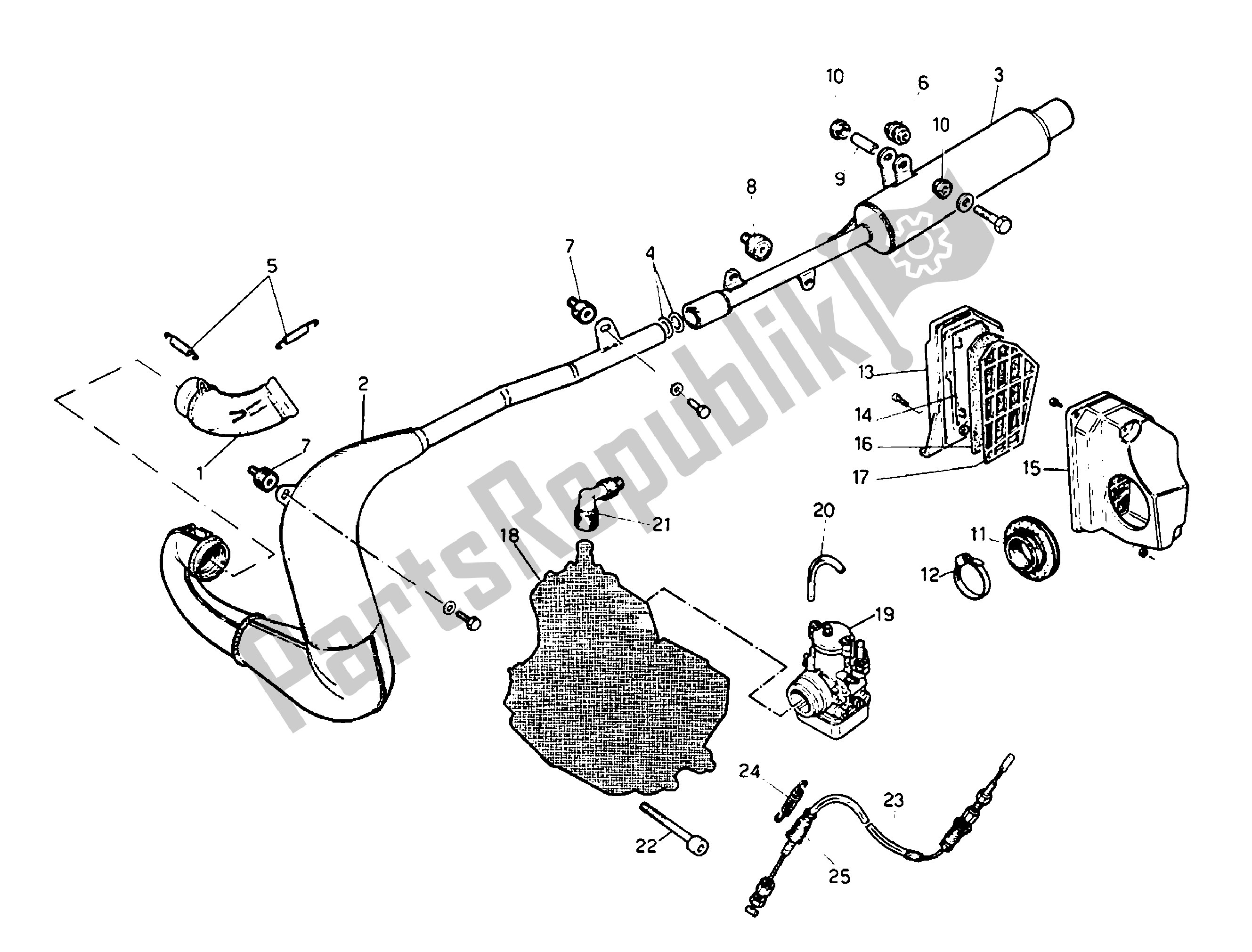 All parts for the Exhaust Assembly of the Aprilia Tuareg 125 1987