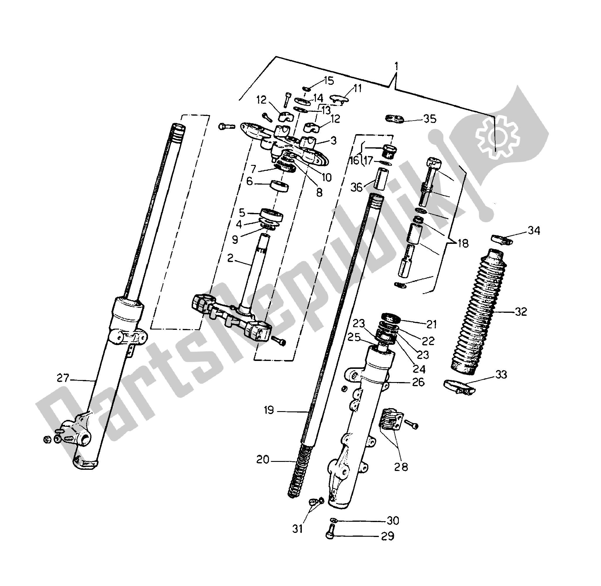 All parts for the Front Fork of the Aprilia Tuareg 125 1987