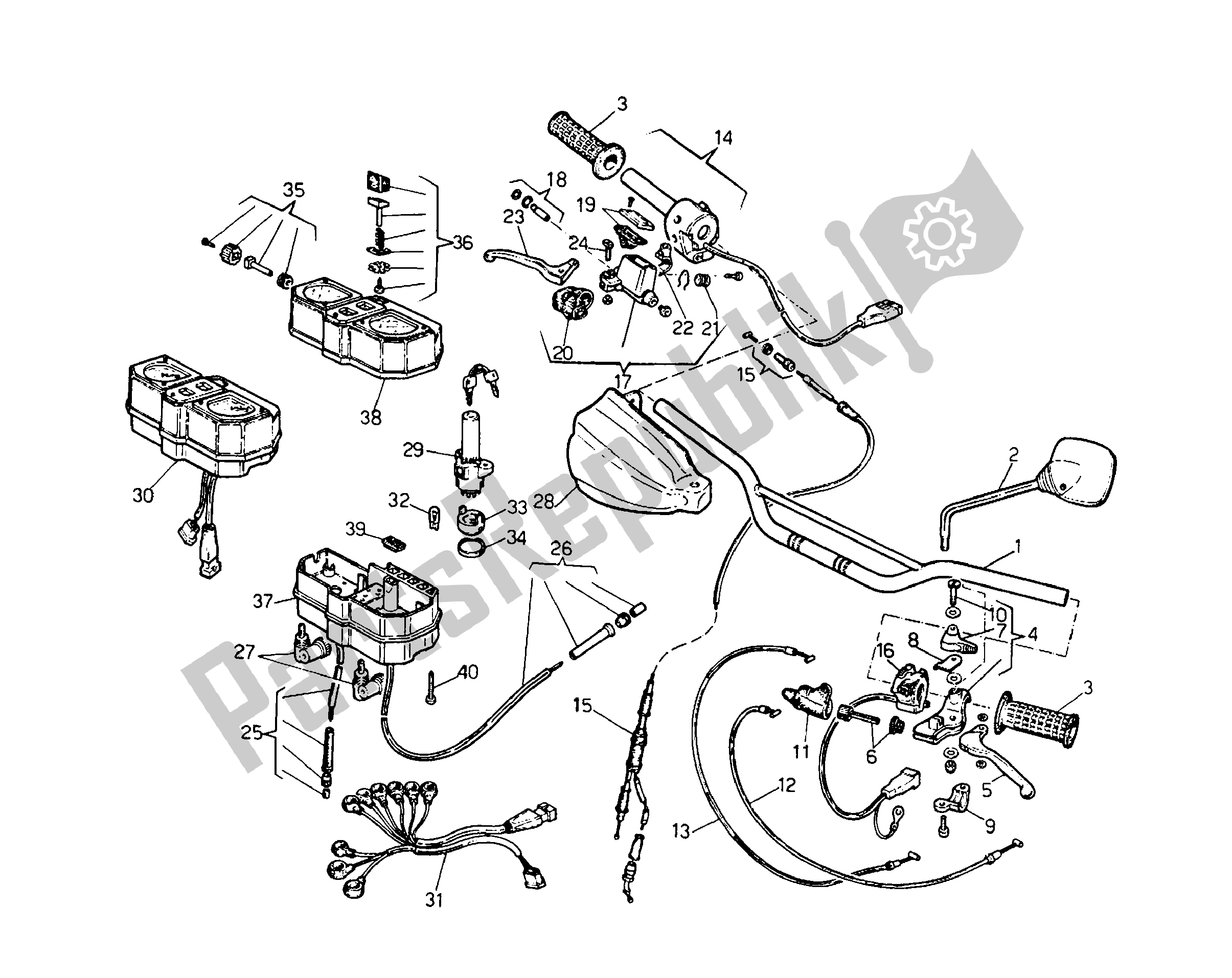 All parts for the Handle Bars And Commands of the Aprilia Tuareg 125 1987