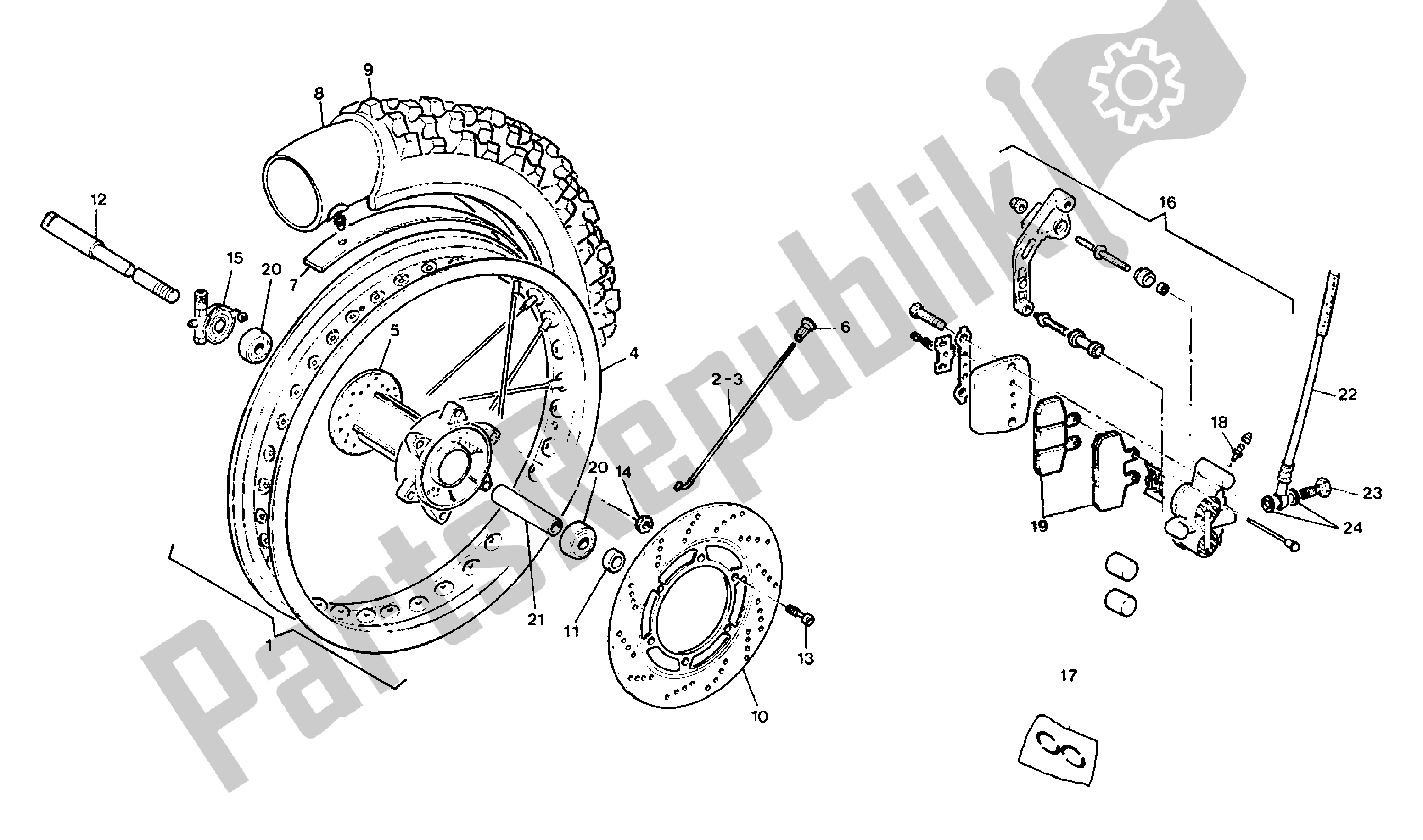 All parts for the Front Wheel of the Aprilia Tuareg 125 1988