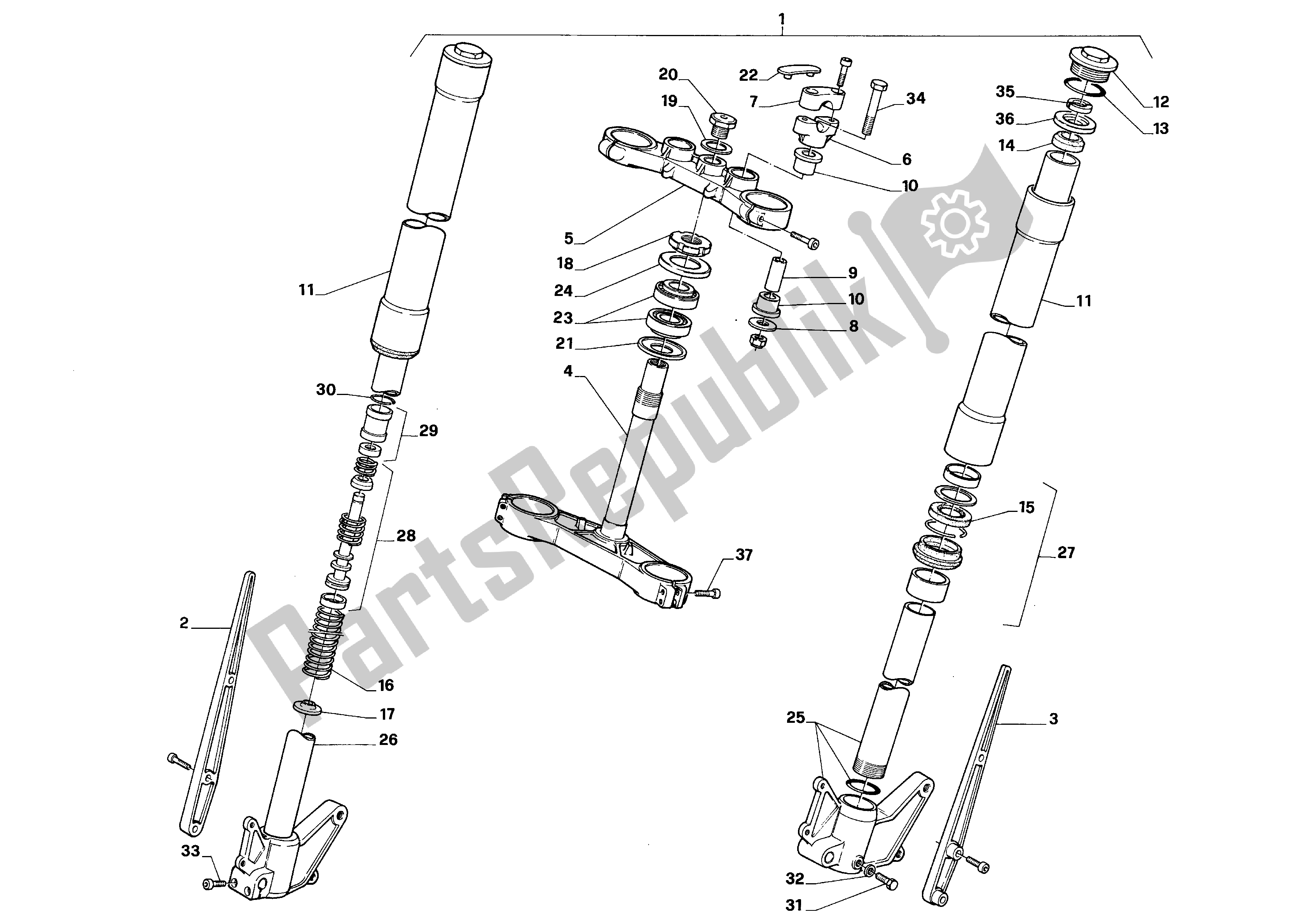 All parts for the Front Fork of the Aprilia Tuareg 600 1989 - 1990