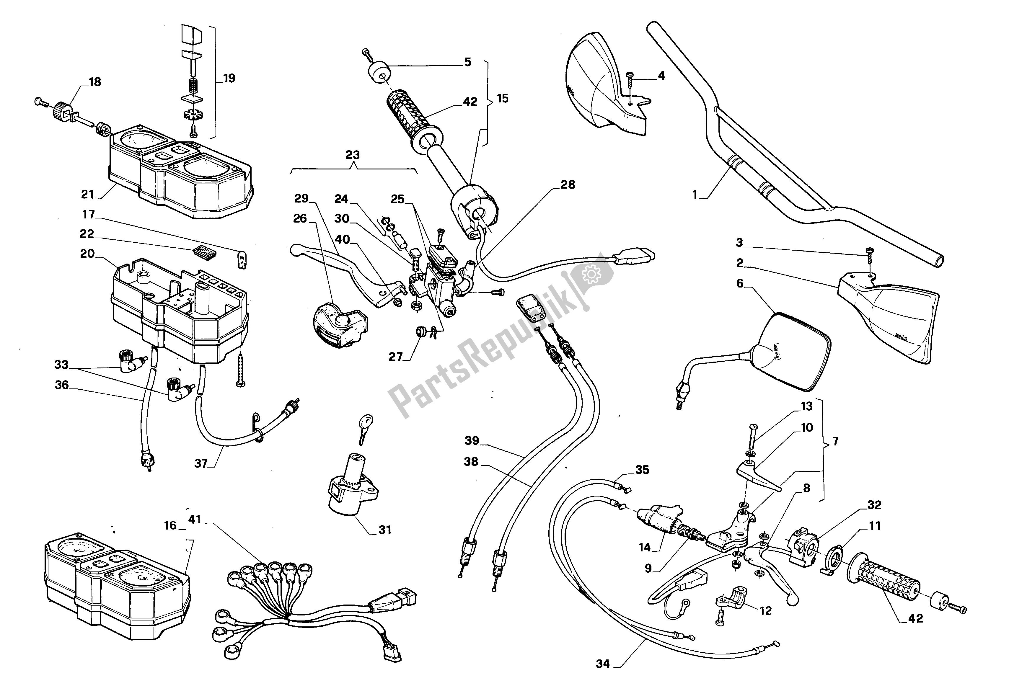 All parts for the Handle Bars And Commands of the Aprilia Tuareg 600 1989 - 1990