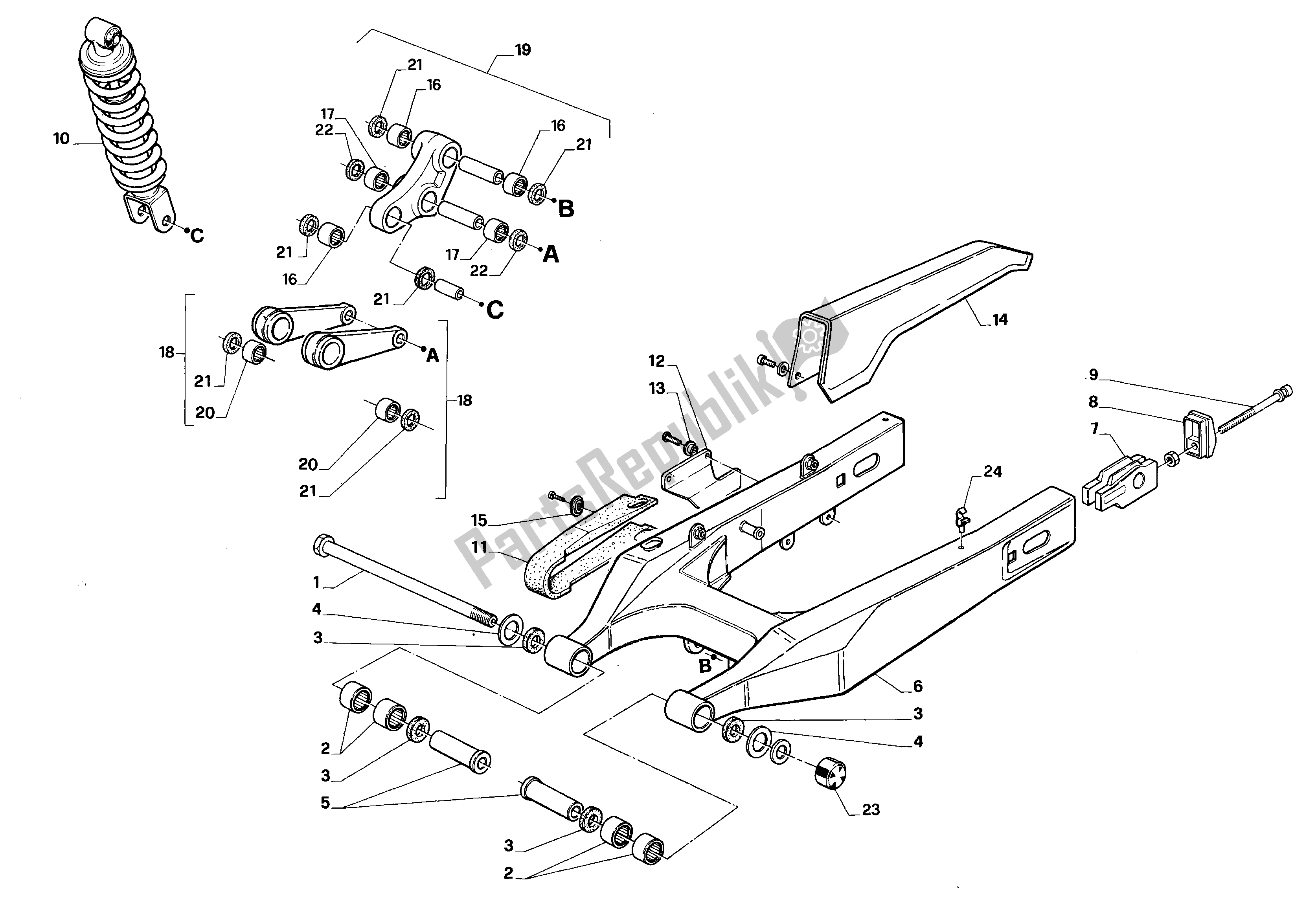 All parts for the Rear Fork And Suspension of the Aprilia Pegaso 650 1992