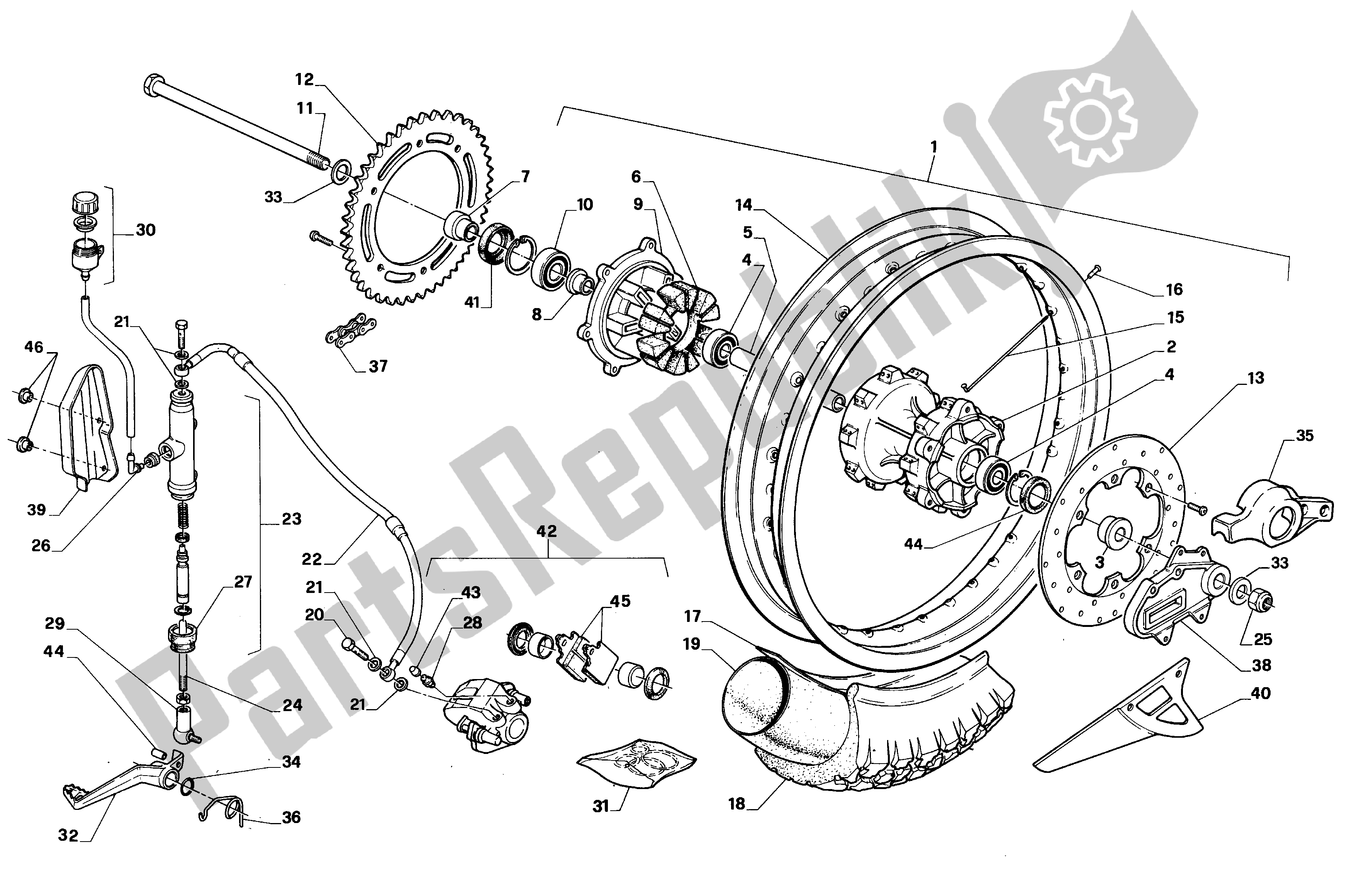 All parts for the Rear Wheel of the Aprilia Pegaso 650 1992