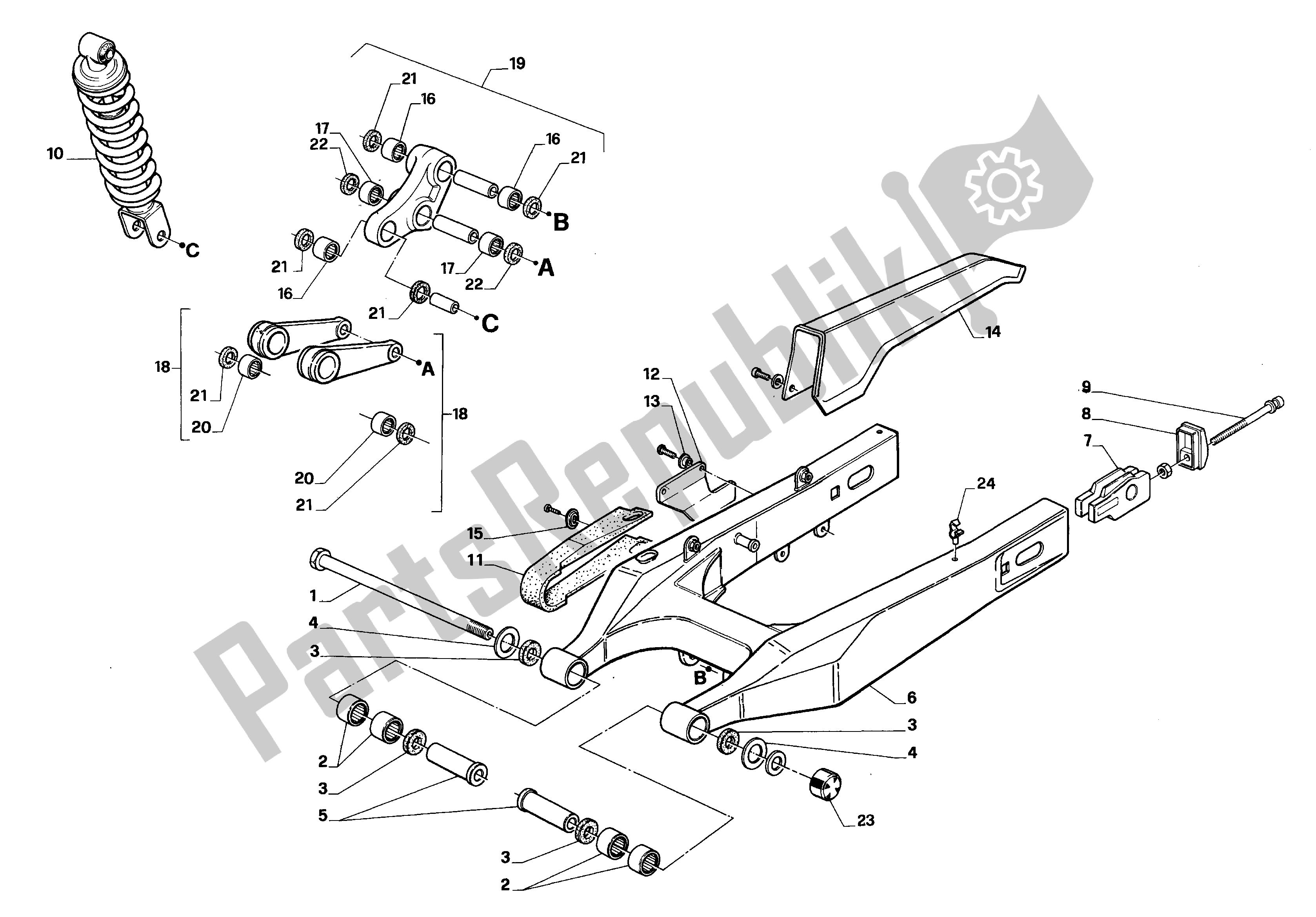 All parts for the Rear Fork And Suspension of the Aprilia Pegaso 650 1992 - 1996