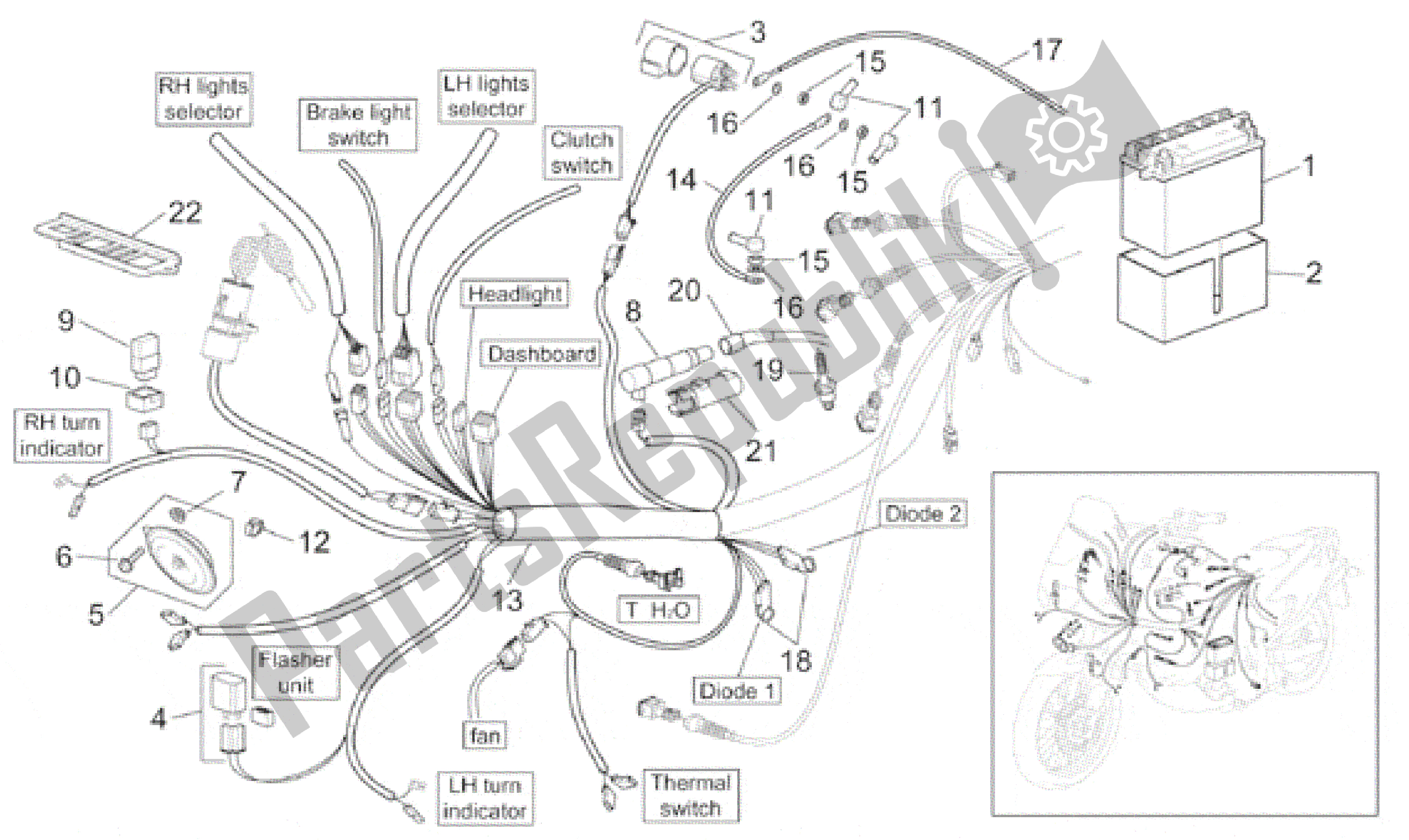 Todas as partes de Sistema Elétrico I do Aprilia Pegaso 650 1997 - 2000