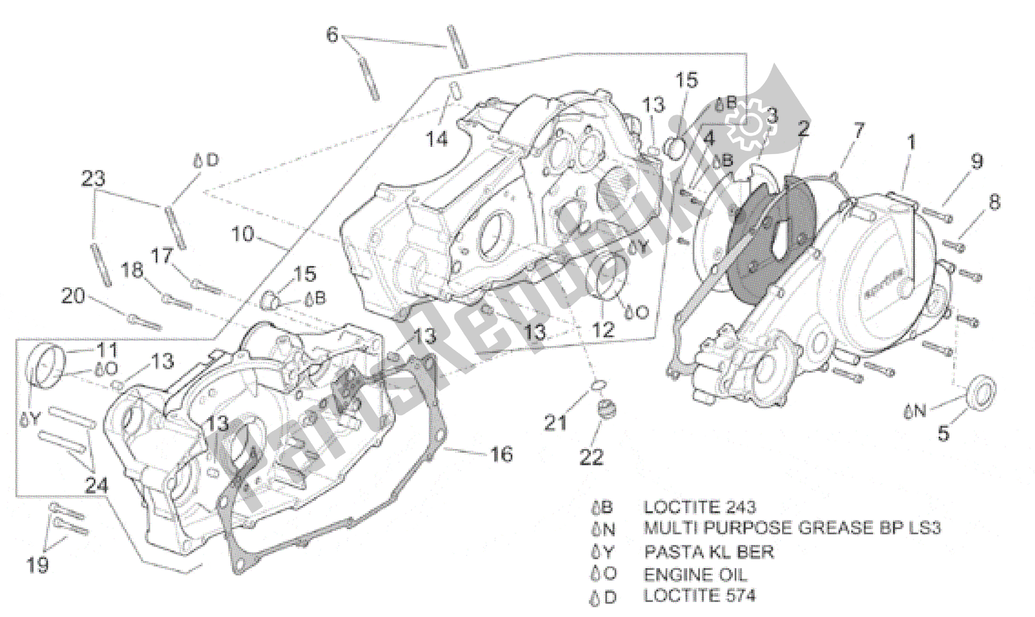 All parts for the Crankcase I of the Aprilia Pegaso 650 1997 - 2000