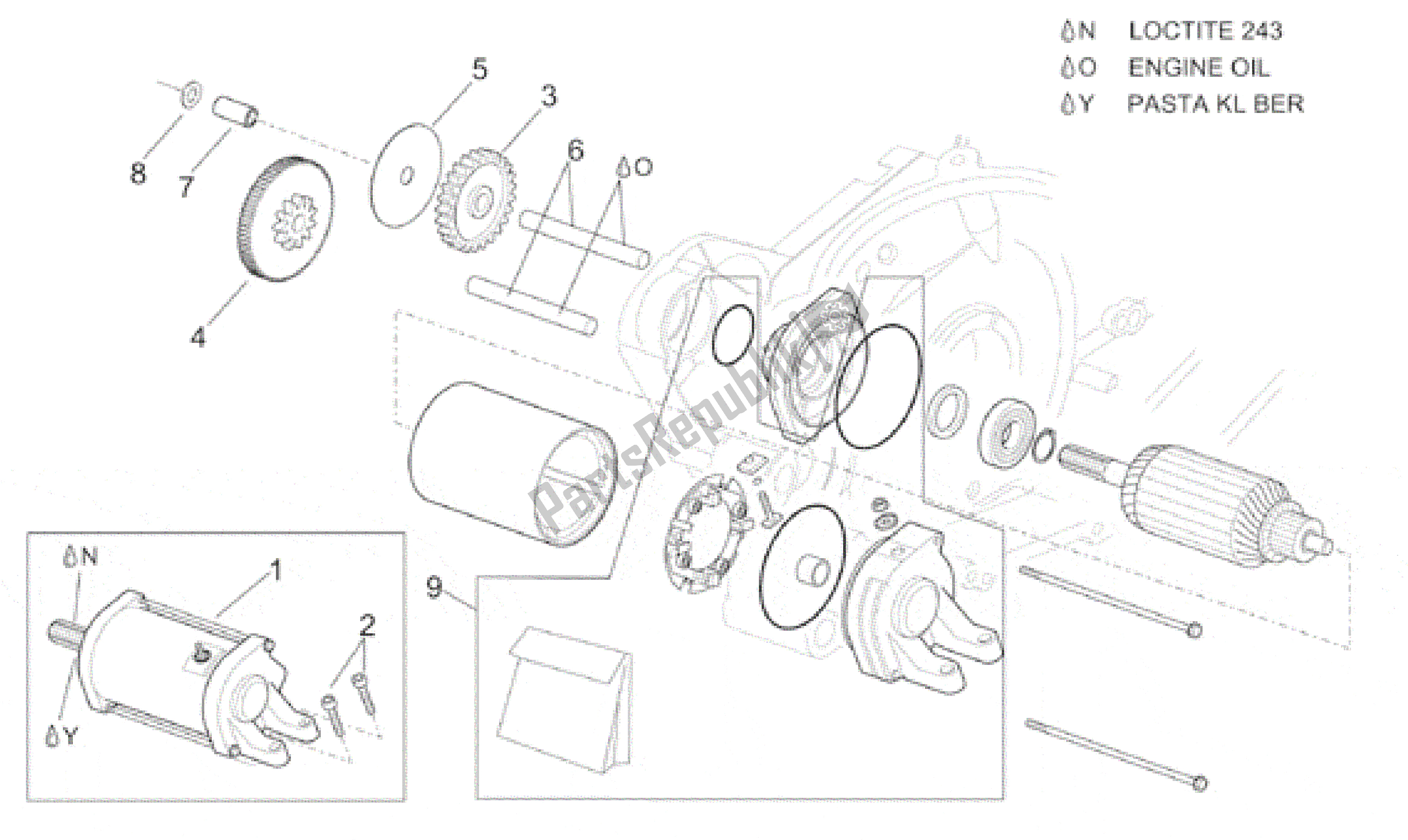 Tutte le parti per il Motorino Di Avviamento del Aprilia Pegaso 650 1997 - 2000