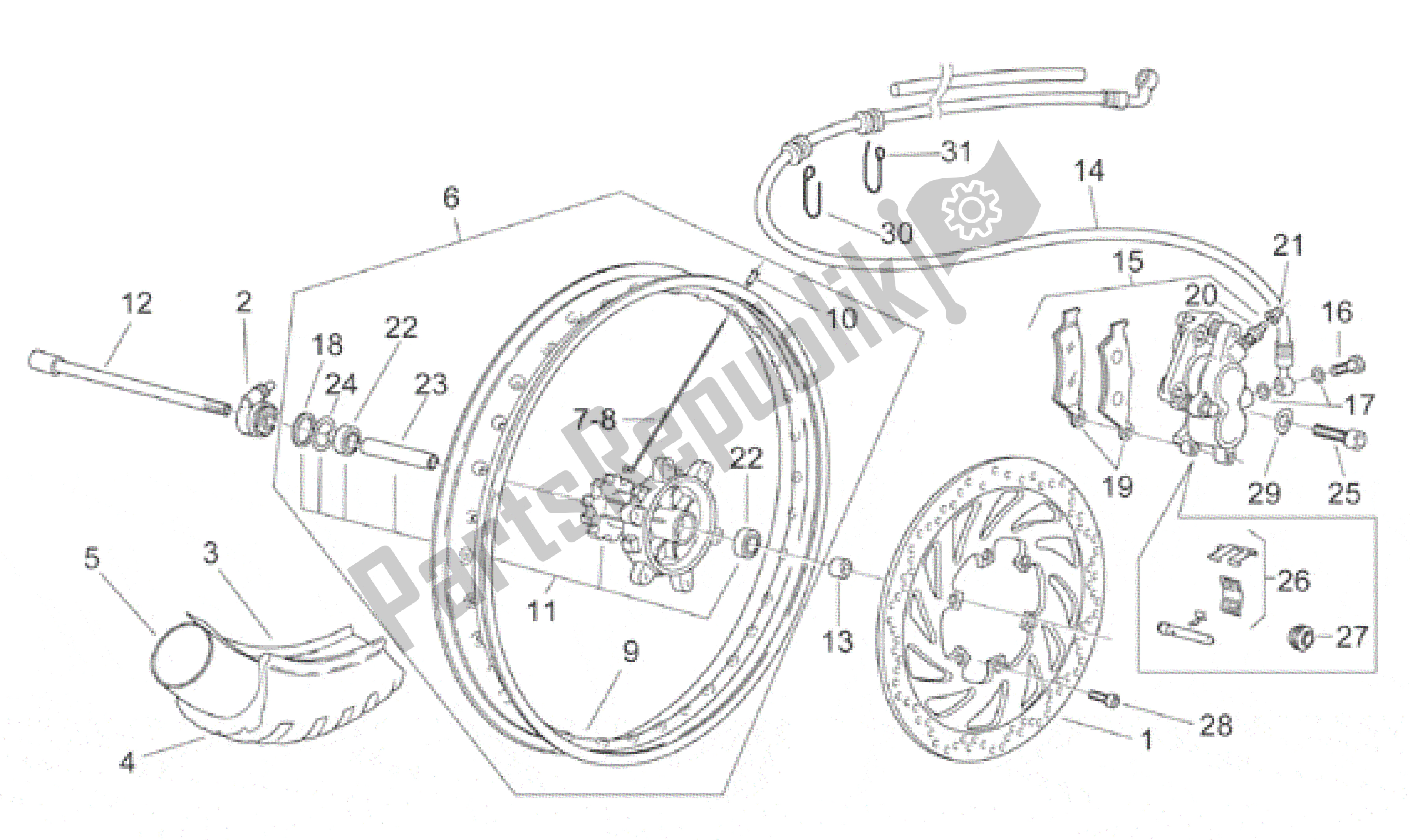 Tutte le parti per il Ruota Anteriore del Aprilia Pegaso 650 2001