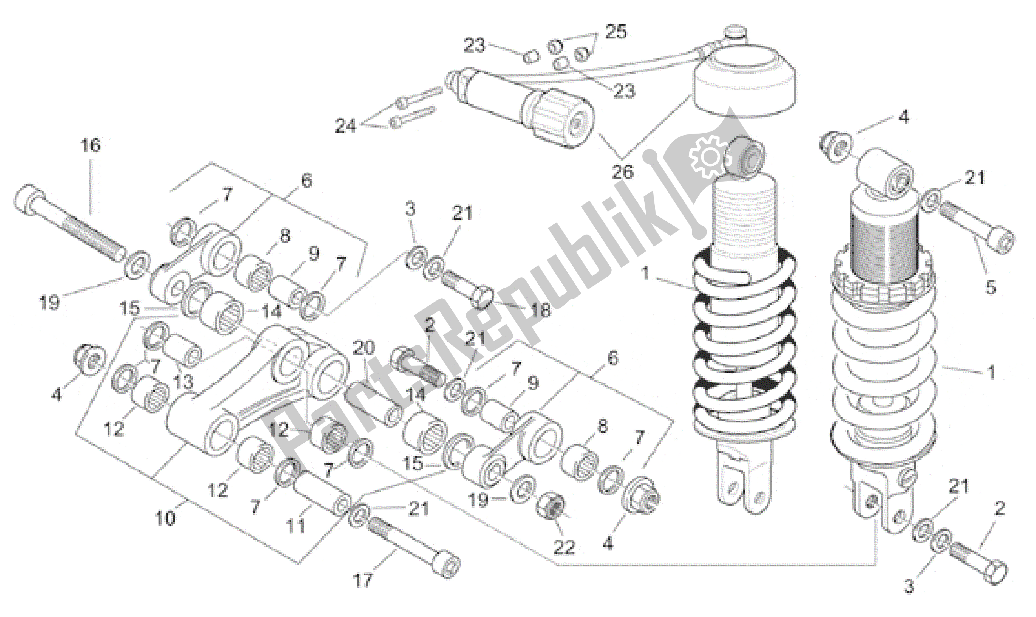 All parts for the Rear Shock Absorber of the Aprilia Pegaso 650 2001