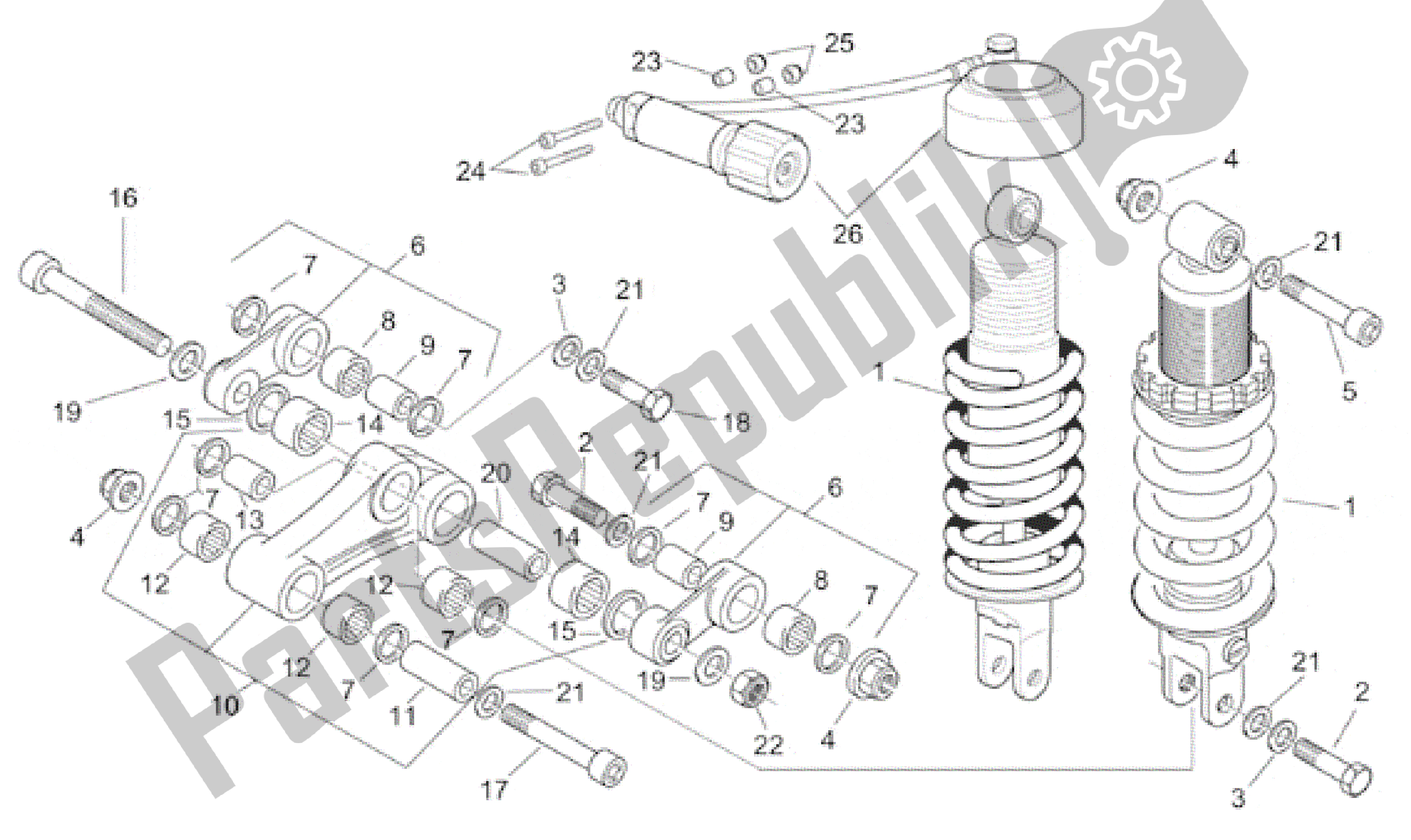 All parts for the Rear Shock Absorber of the Aprilia Pegaso 650 2001