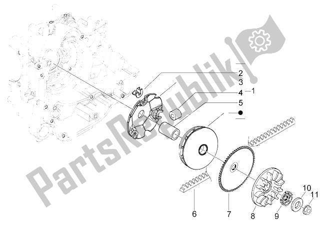 Alle onderdelen voor de Aandrijfpoelie van de Aprilia SR Motard 50 4T 4V 2013