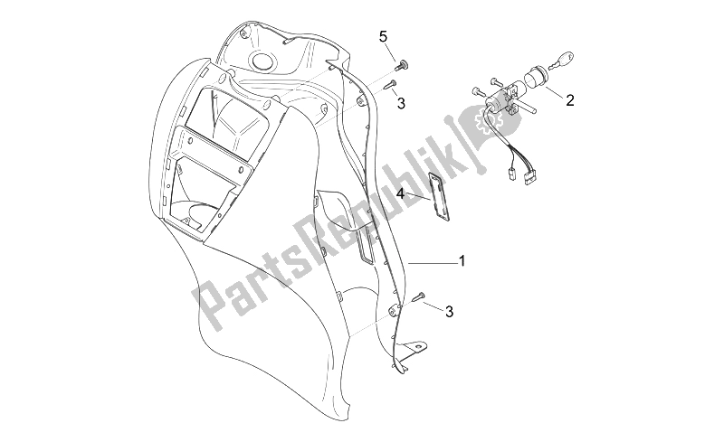 Tutte le parti per il Corpo Anteriore V - Schermo Interno del Aprilia Scarabeo 50 2T E2 ENG Piaggio 2005