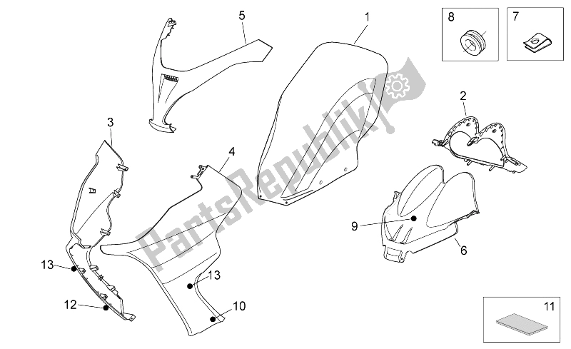 All parts for the Front Body I of the Aprilia Atlantic 300 2010