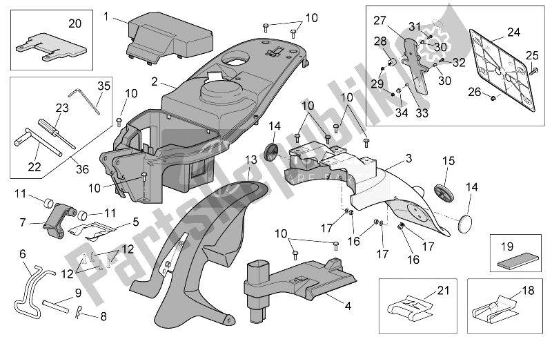 Alle Teile für das Hinterer Körper Ii des Aprilia Scarabeo 50 4T 2V E2 2002