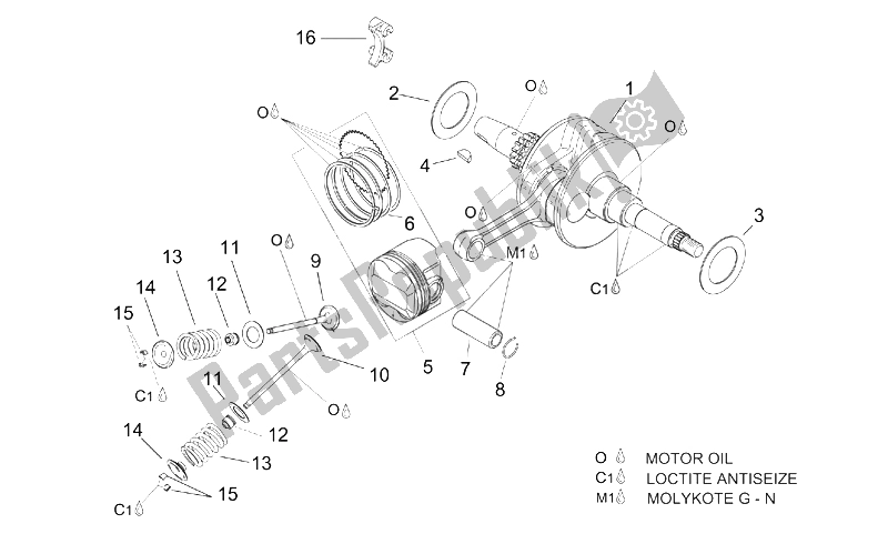 All parts for the Crankshaft - Valves of the Aprilia Leonardo 125 150 ST 2001