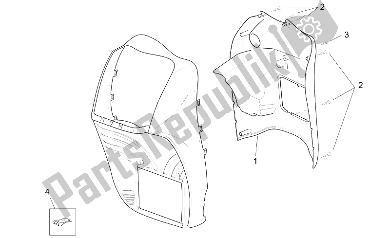 Toutes les pièces pour le Corps Avant - Bouclier Interne du Aprilia Scarabeo 125 250 E2 ENG Piaggio 2004