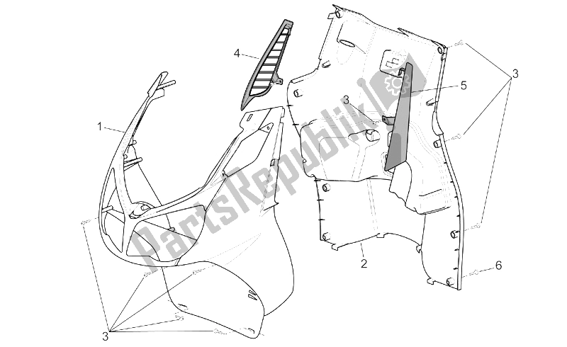 All parts for the Front Body - Internal Shield of the Aprilia Sport City 125 200 E2 2004