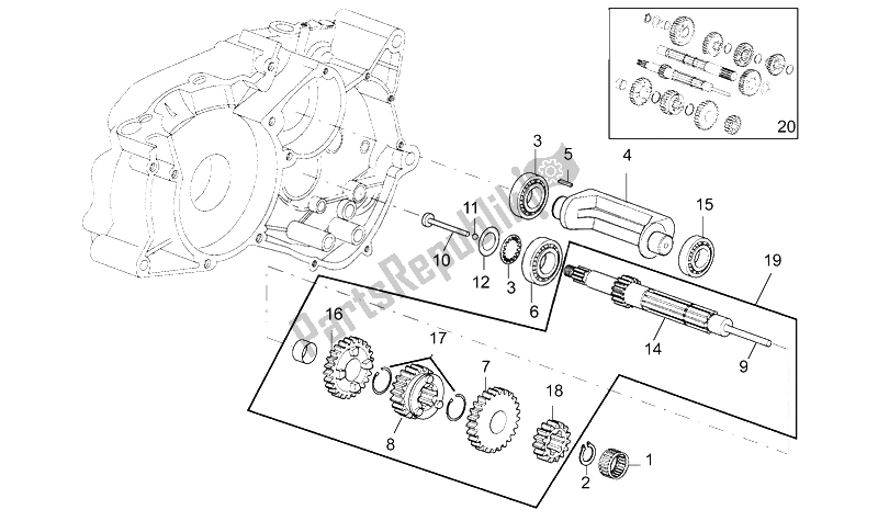 Alle Teile für das Primärzahnradwelle 5 Gang des Aprilia RS 50 1993