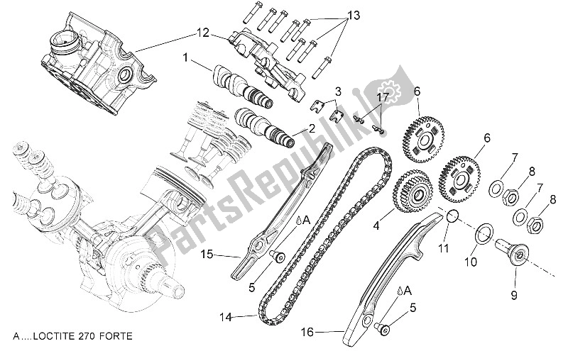Alle onderdelen voor de Achterste Cilinder Timing Systeem van de Aprilia Shiver 750 USA 2015