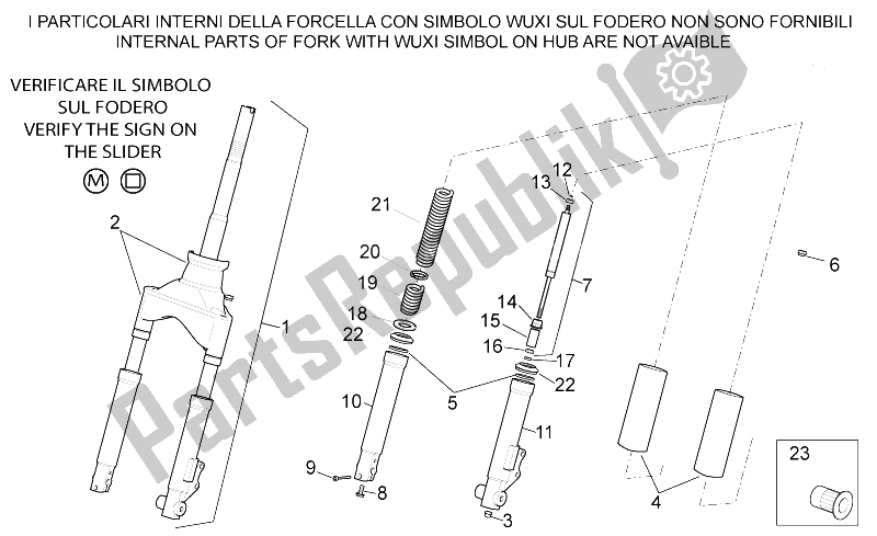 All parts for the Front Fork of the Aprilia Scarabeo 50 4T 2V E2 2002